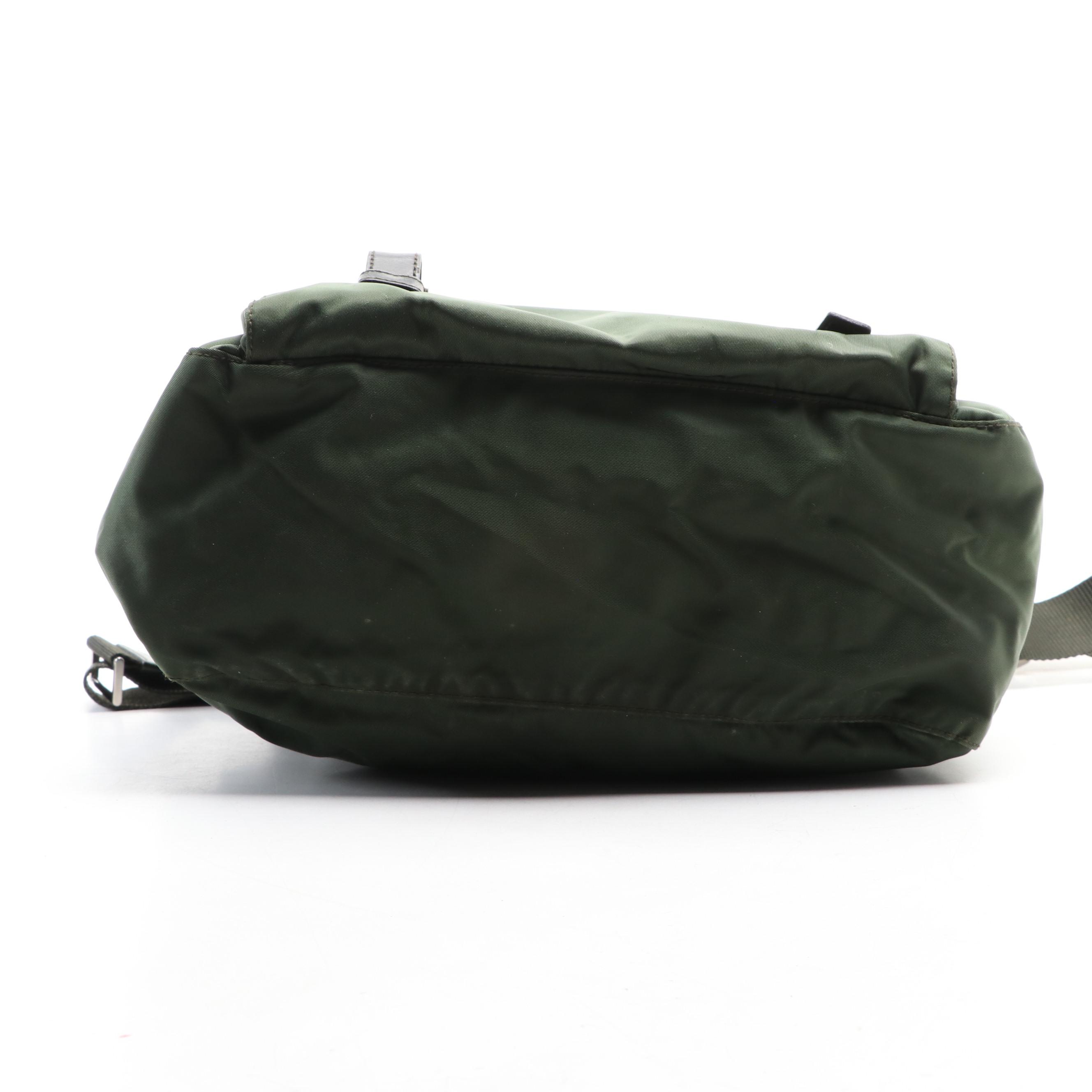 Prada Small Messenger Bag in Green Nylon Gabardine with Leather Trim