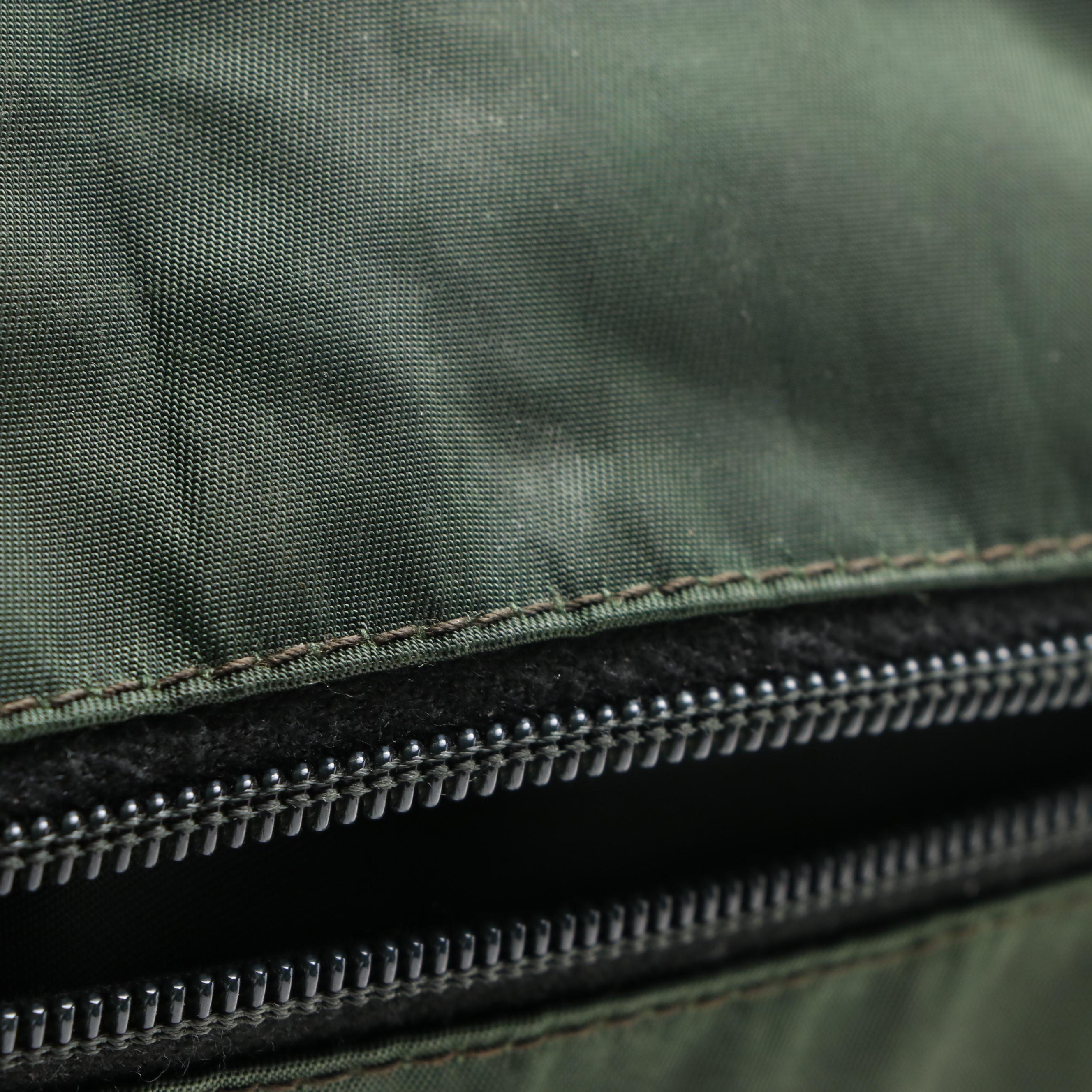 Prada Small Messenger Bag in Green Nylon Gabardine with Leather Trim