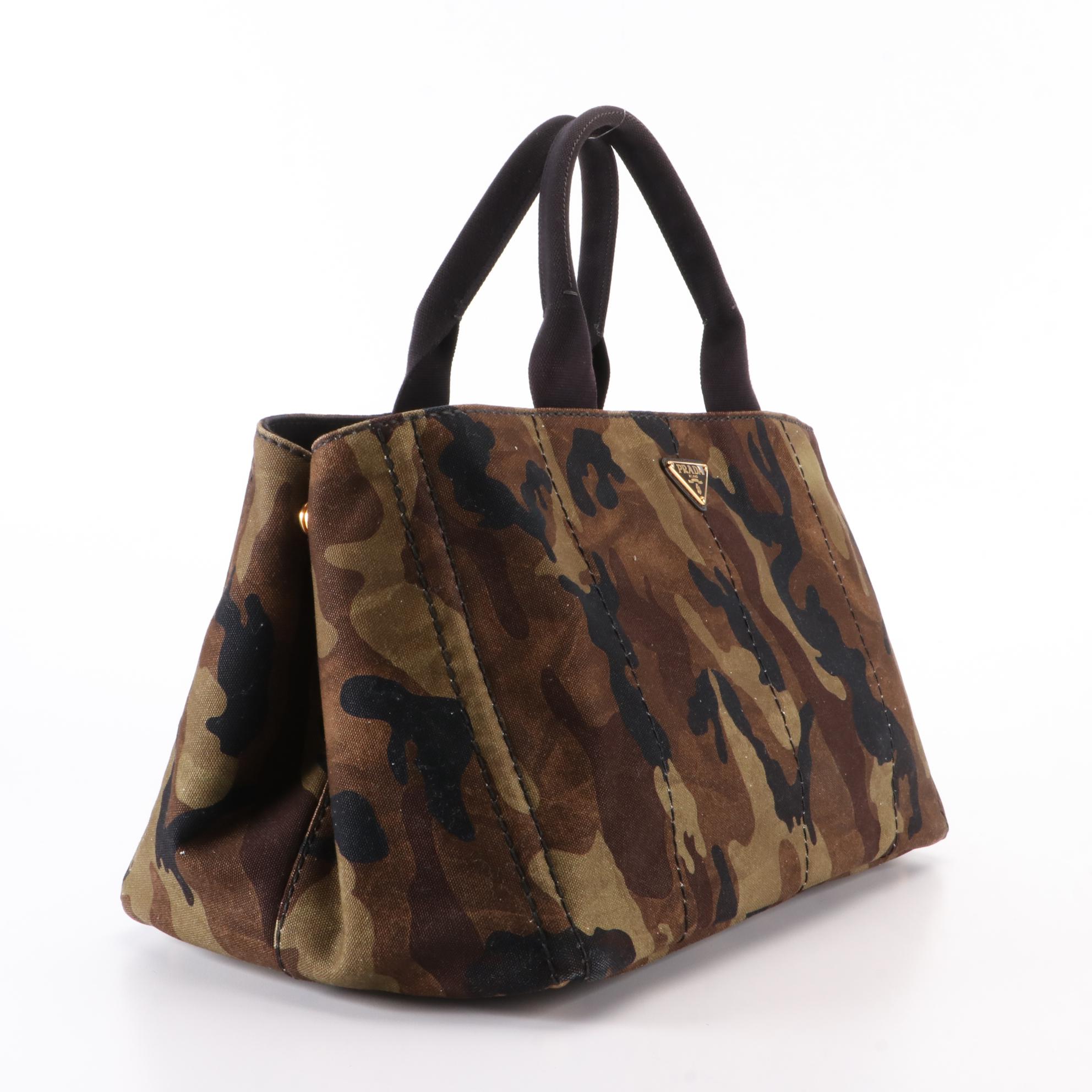 Prada Open Tote in Camo-Printed Canvas