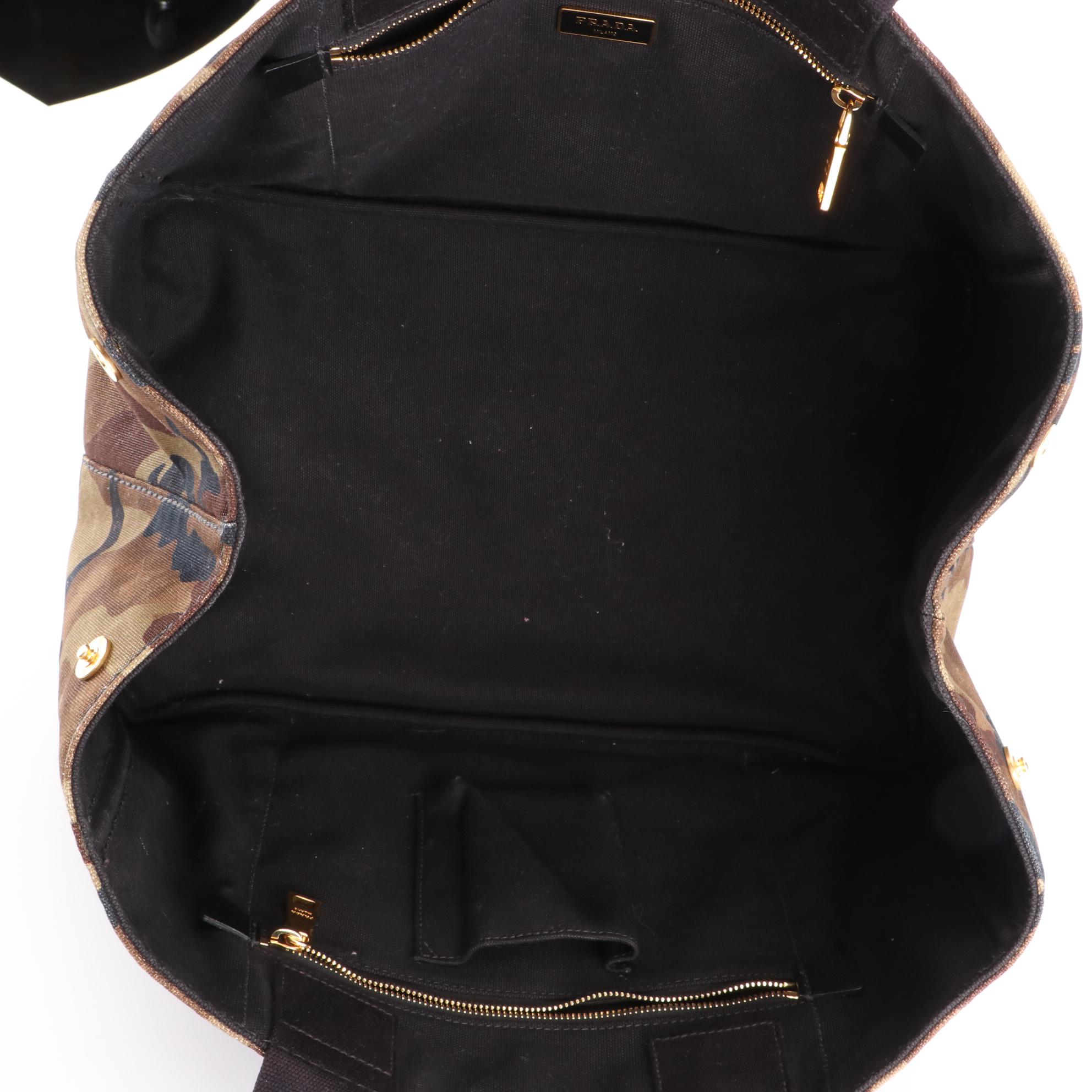 Prada Open Tote in Camo-Printed Canvas