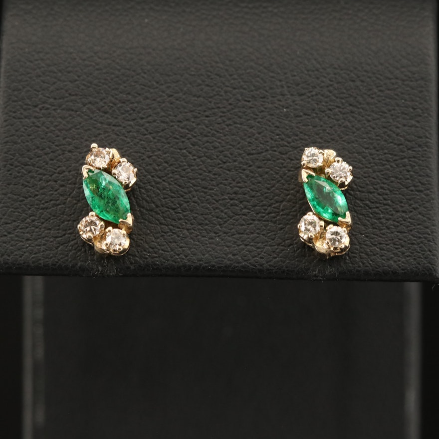 14K Emerald and Diamond Stud Earrings