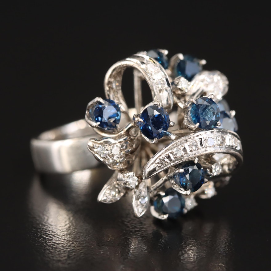 Vintage 10K Sapphire and Diamond Cluster Ring