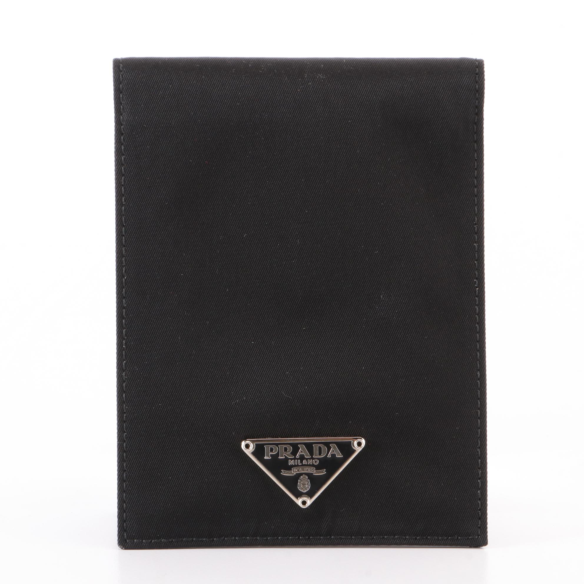 Prada Vertical Bifold ID/Card Case in Nylon and Saffiano Leather