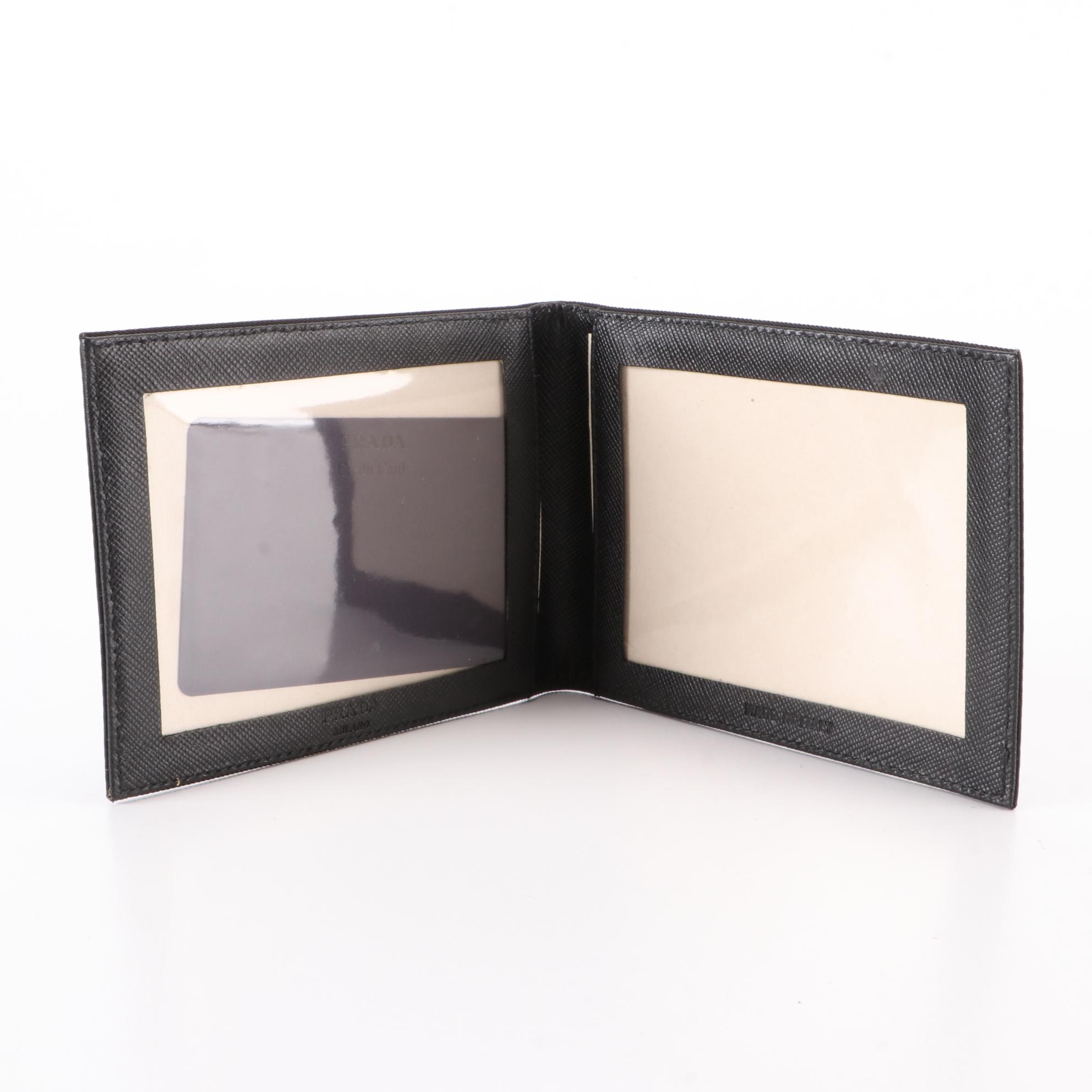 Prada Vertical Bifold ID/Card Case in Nylon and Saffiano Leather