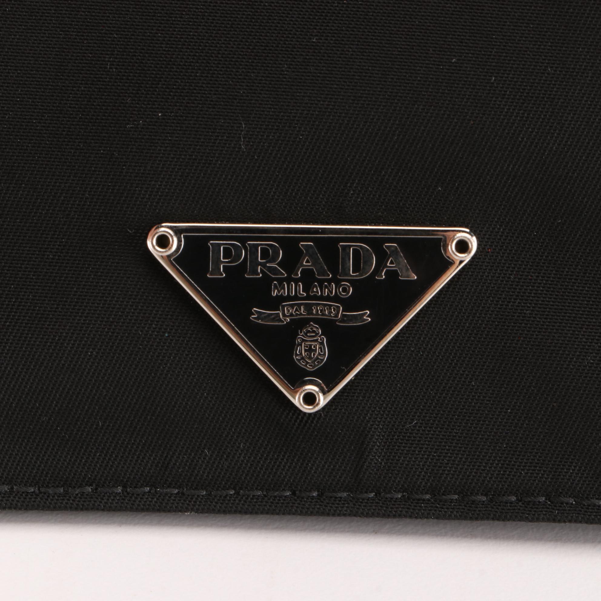 Prada Vertical Bifold ID/Card Case in Nylon and Saffiano Leather