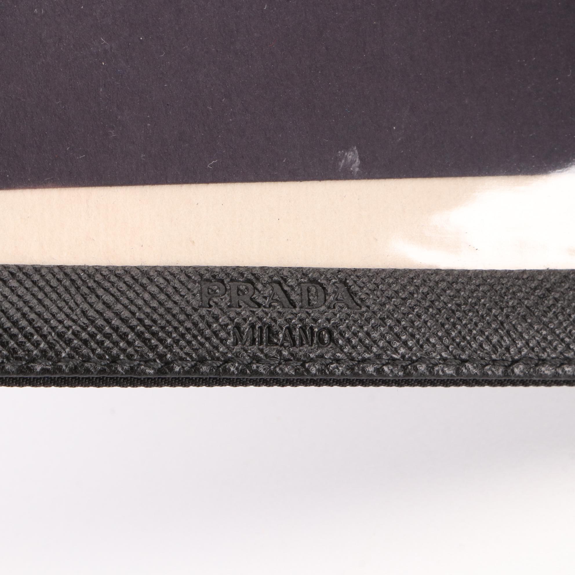 Prada Vertical Bifold ID/Card Case in Nylon and Saffiano Leather