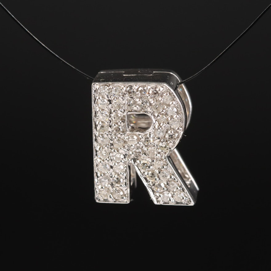 14K 0.28 CTW Diamond "R" Enhancer Pendant