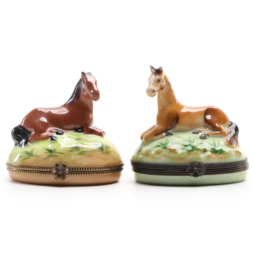 Rochard and French Accents Hand-Painted Porcelain Horse Limoges Boxes