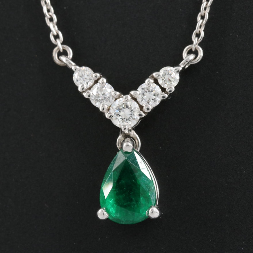 18K Emerald and Diamond Chevron Drop Necklace