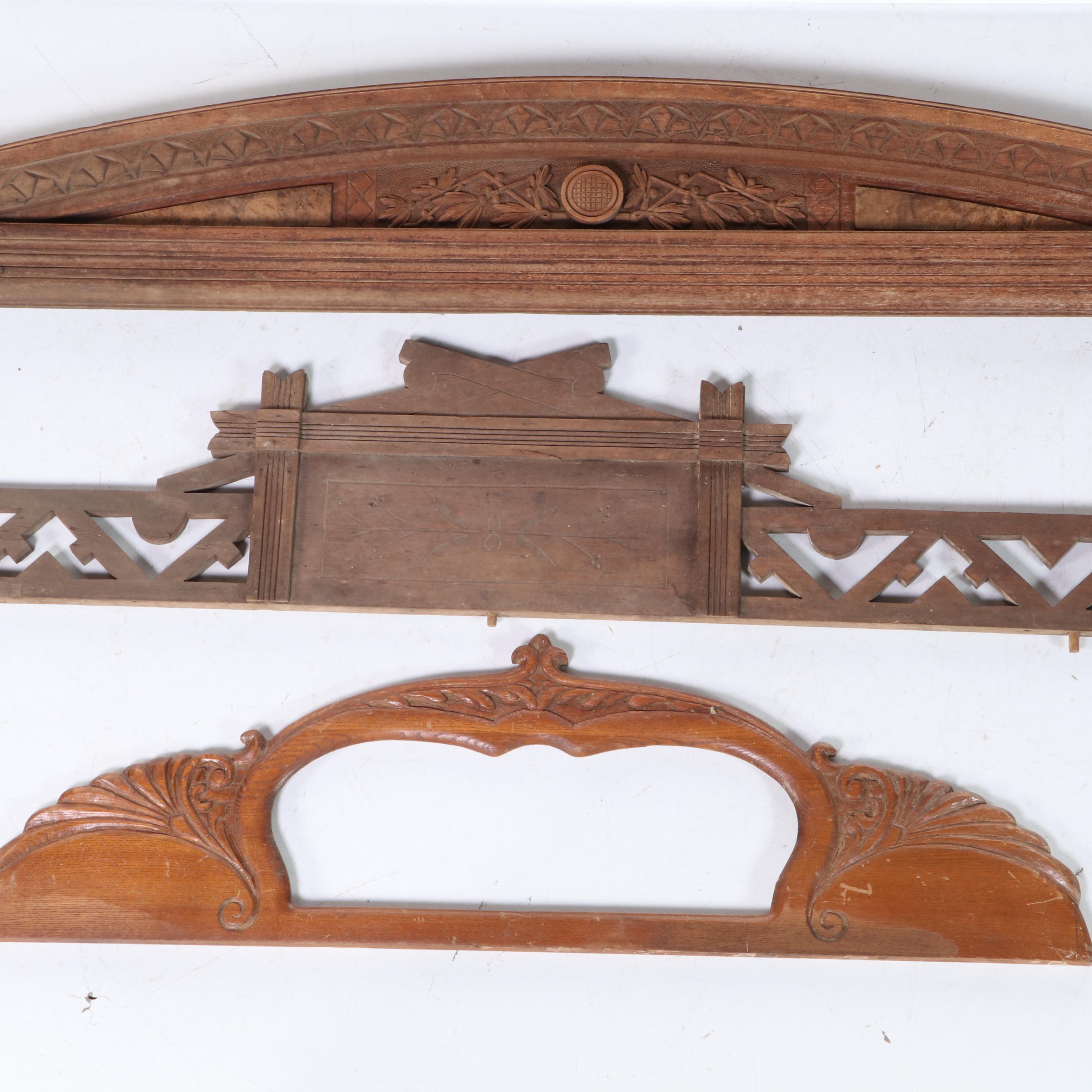 Four Victorian Relief-Carved Furniture Pediments, Late 19th Century
