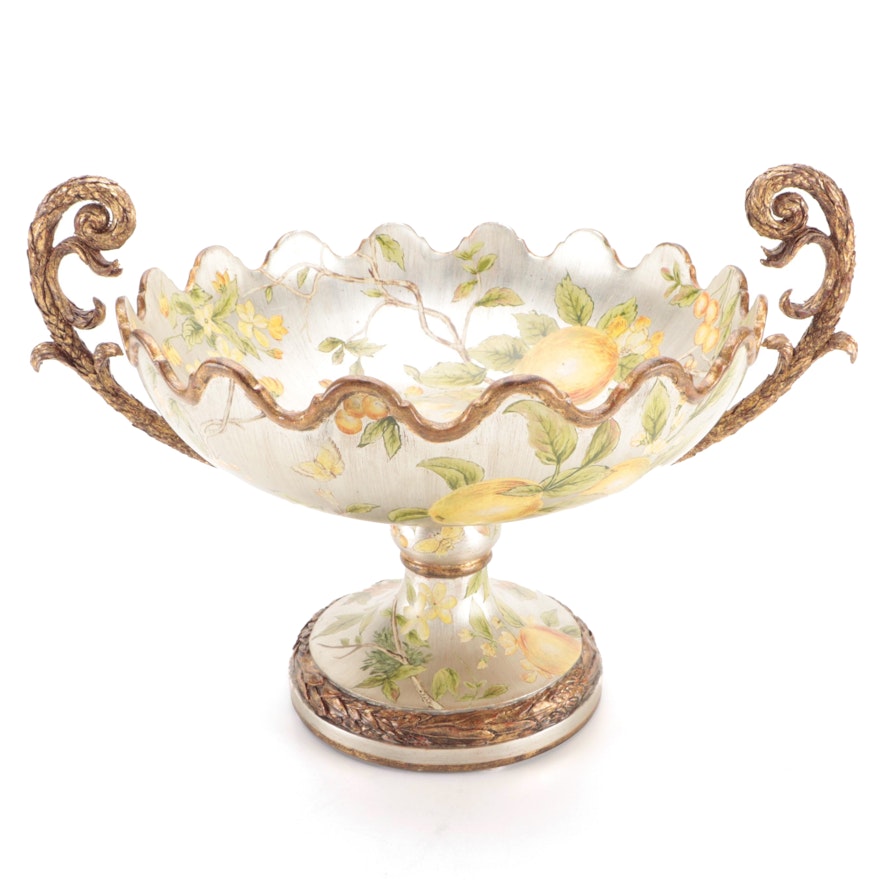 Rococo Style Composite and Resin Orange Motif Footed Compote