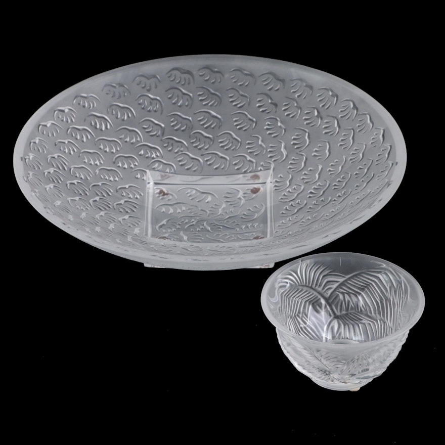 Lalique "Agadir" and "Kelapa" Frosted and Clear Crystal Bowls