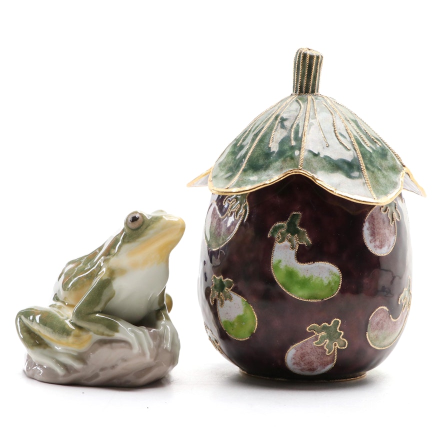 Lladró "Nature's Observer" Porcelain Figurine with Enameled Eggplant Jar