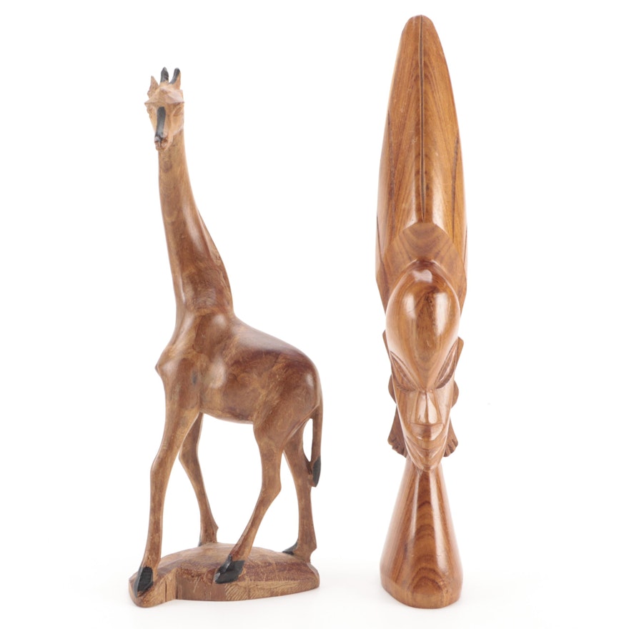 Hand Carved Wood West African Giraffe with Bust