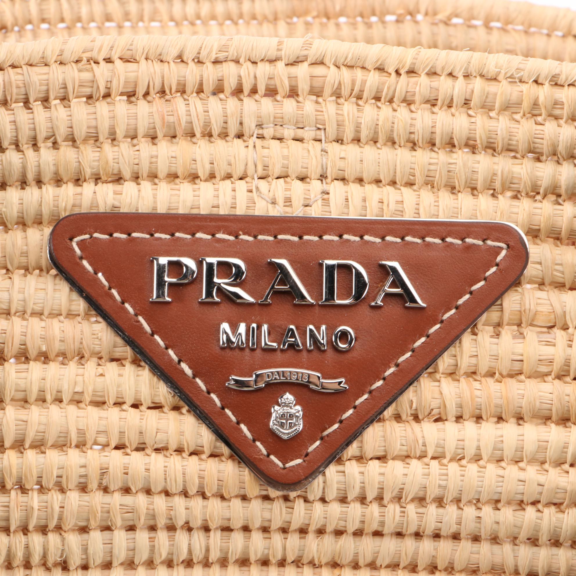 Prada Basket Shopping Tote 1BG312 in Straw and Leather