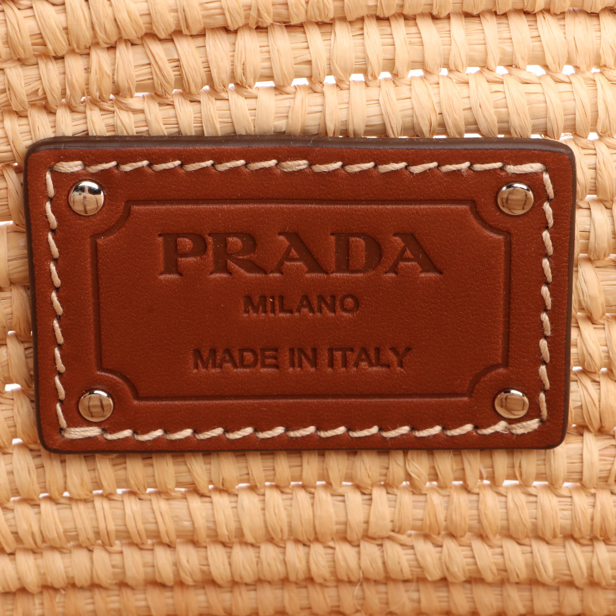 Prada Basket Shopping Tote 1BG312 in Straw and Leather