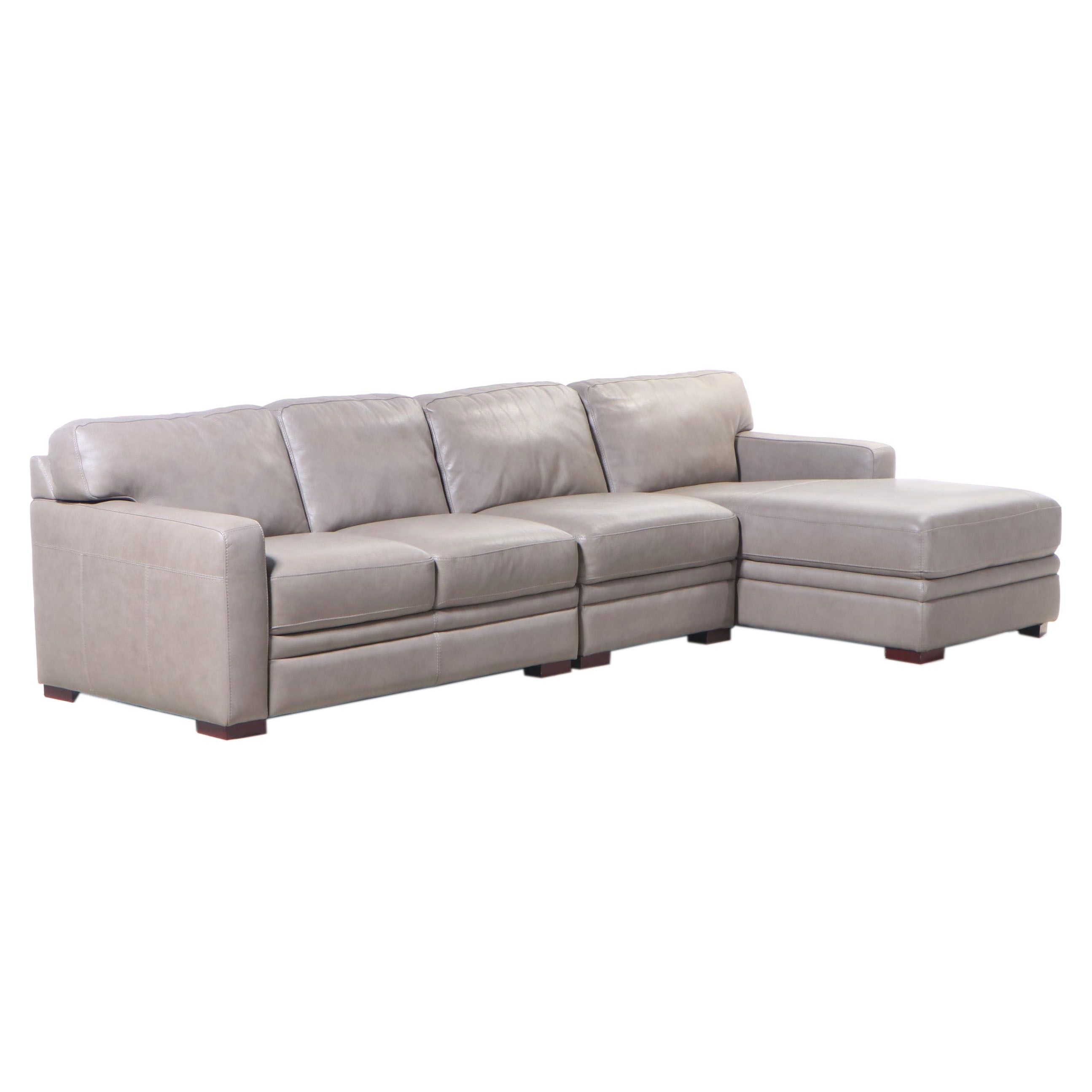 Chateau D' Ax Three-Piece Leather Sofa with Attached Cushions