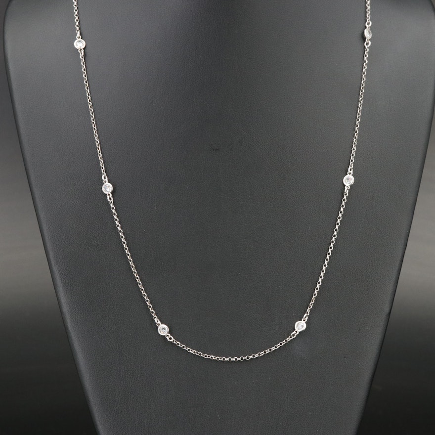Italian Sterling Cubic Zirconia Station Necklace