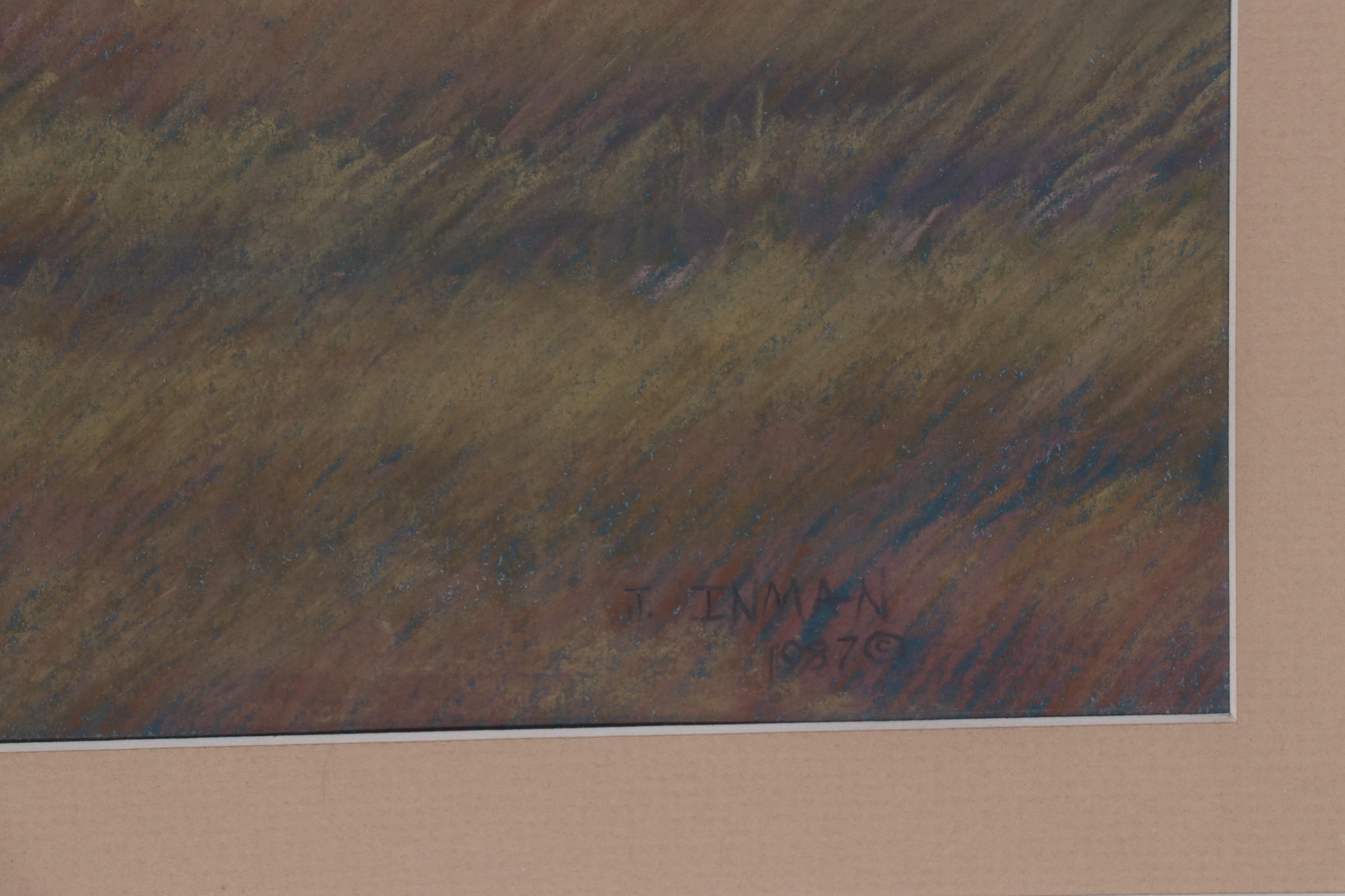 Jerry Inman Landscape Pastel Drawing of Forest, 1987