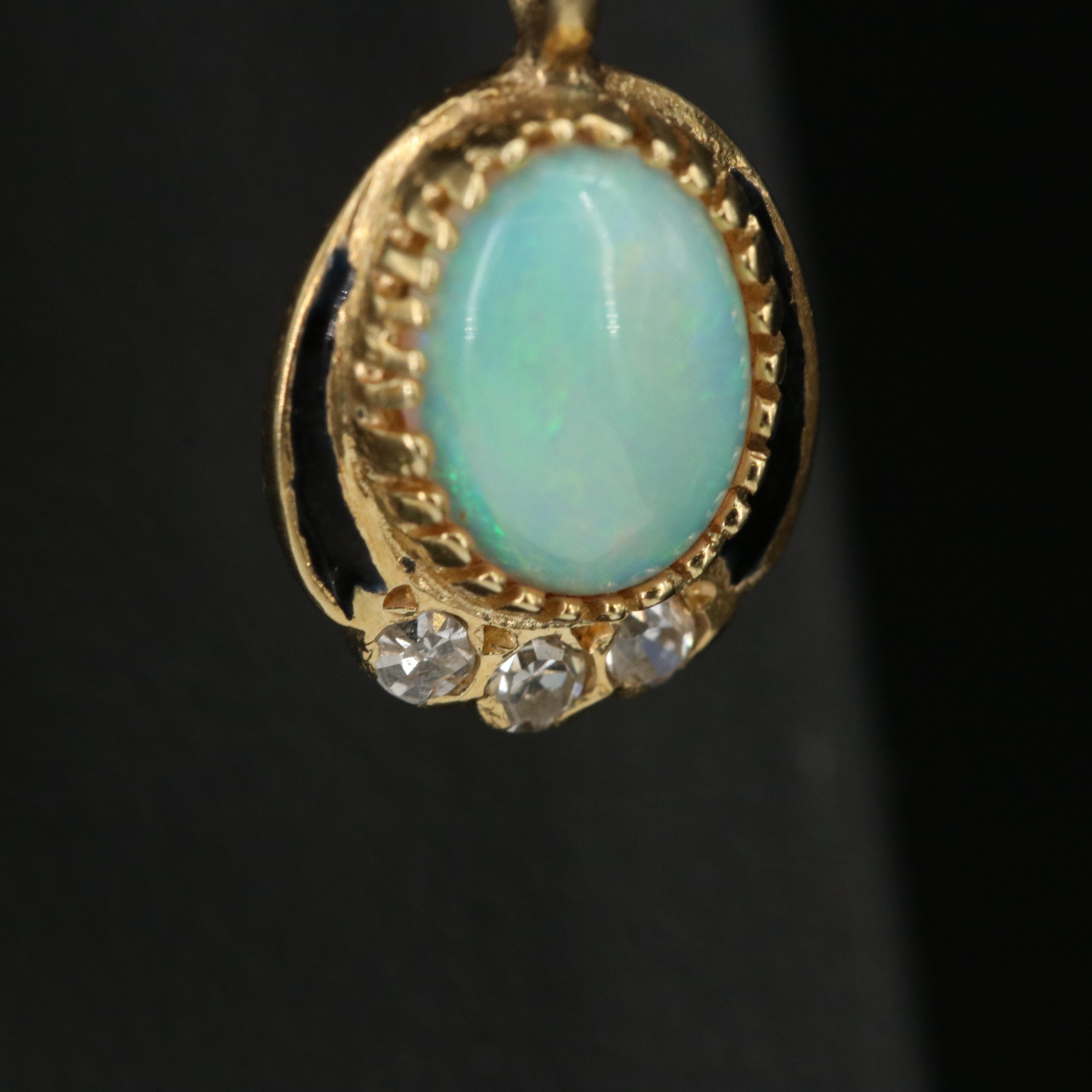 14K Opal, Diamond and Seed Pearl Earrings