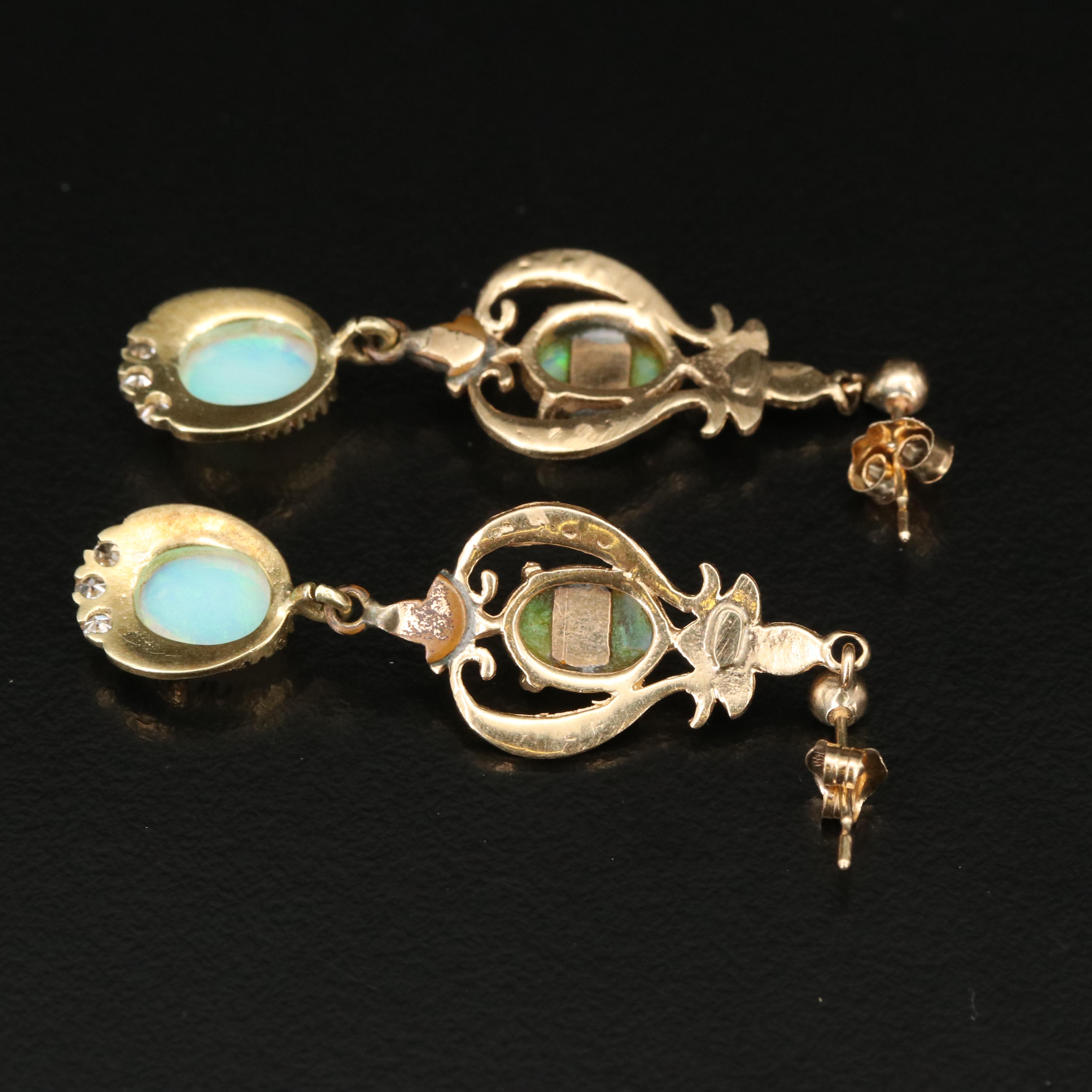 14K Opal, Diamond and Seed Pearl Earrings
