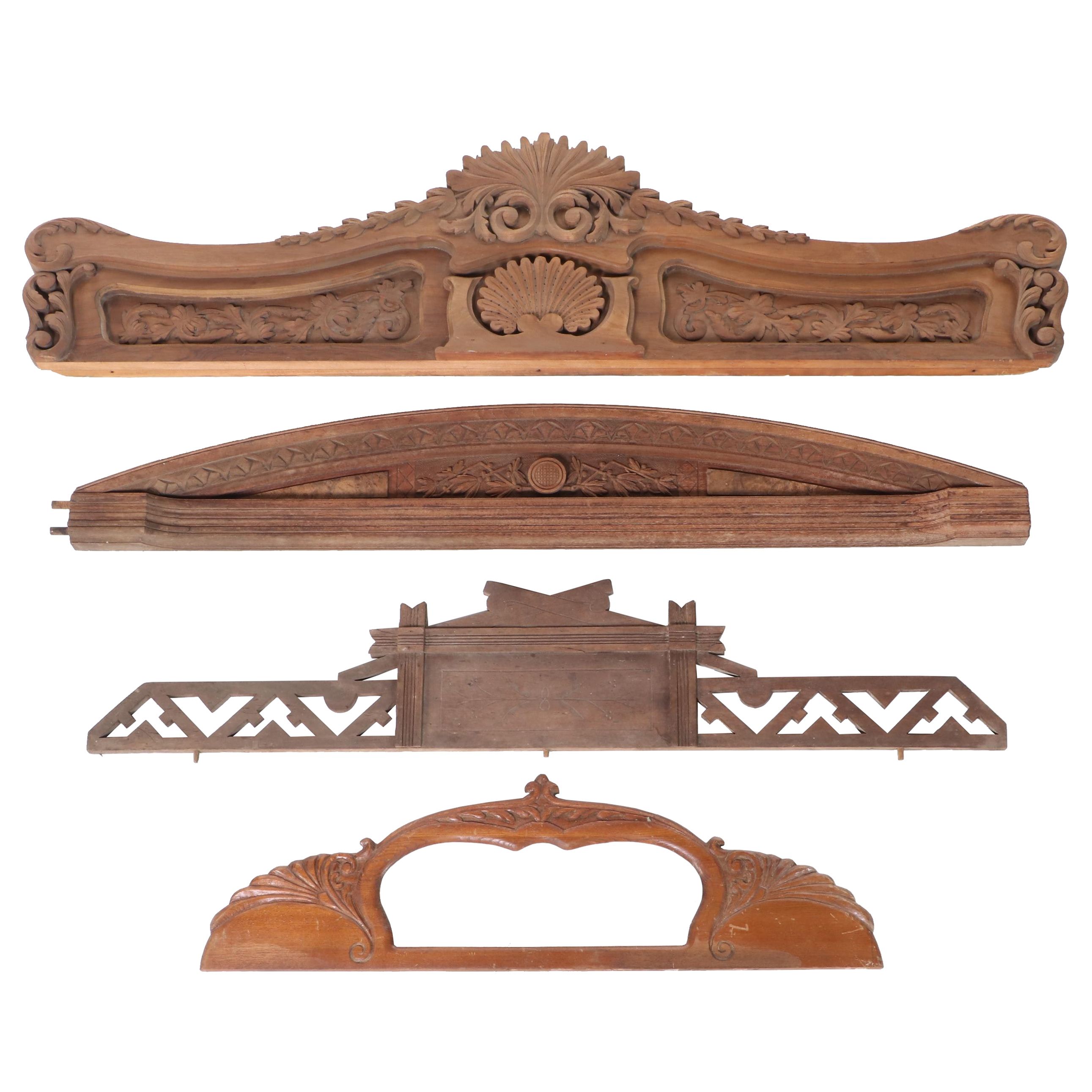 Four Victorian Relief-Carved Furniture Pediments, Late 19th Century