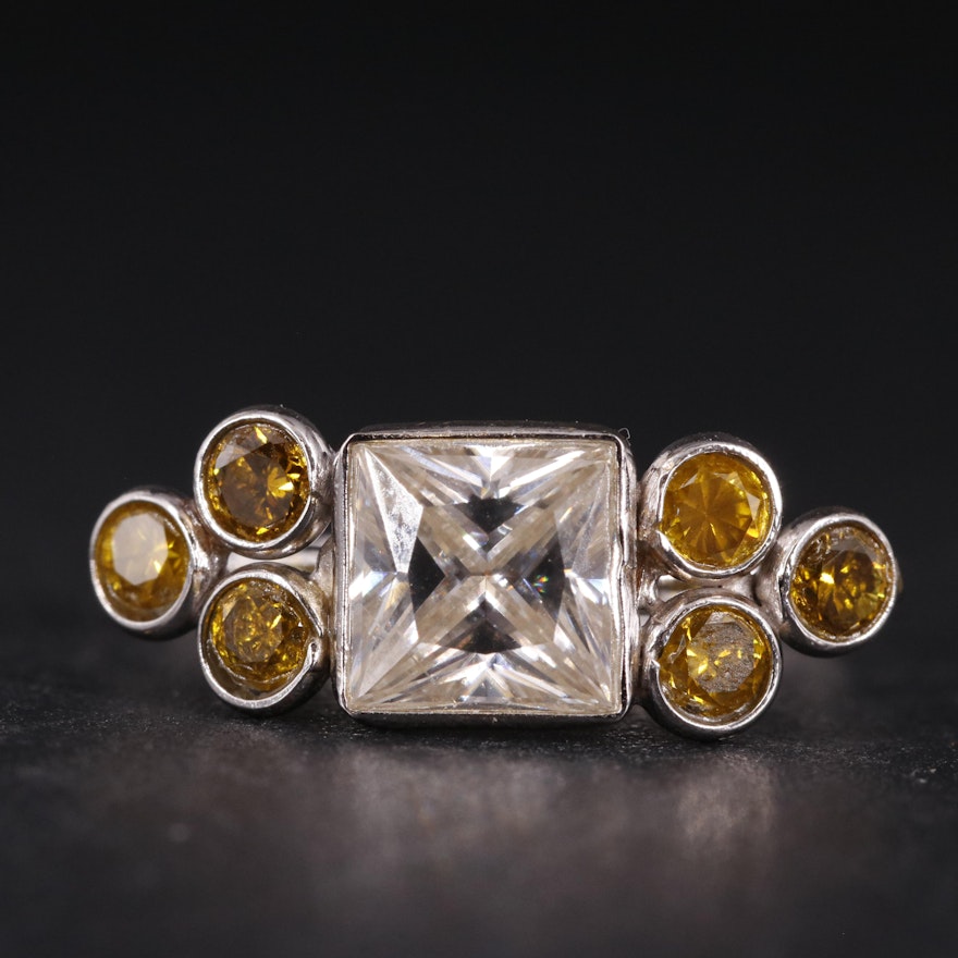 14K Lab Grown Yellow Diamond and Moissanite Ring