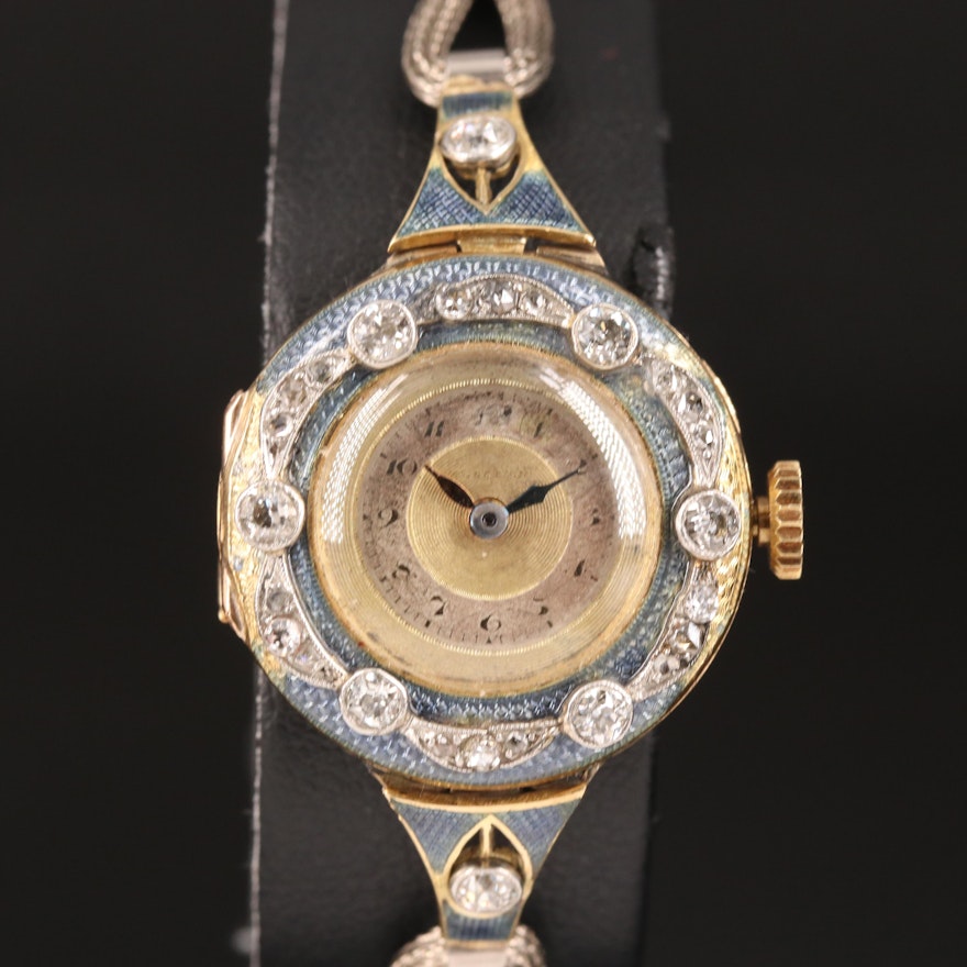 18K and Diamond Waltham Vintage Wristwatch