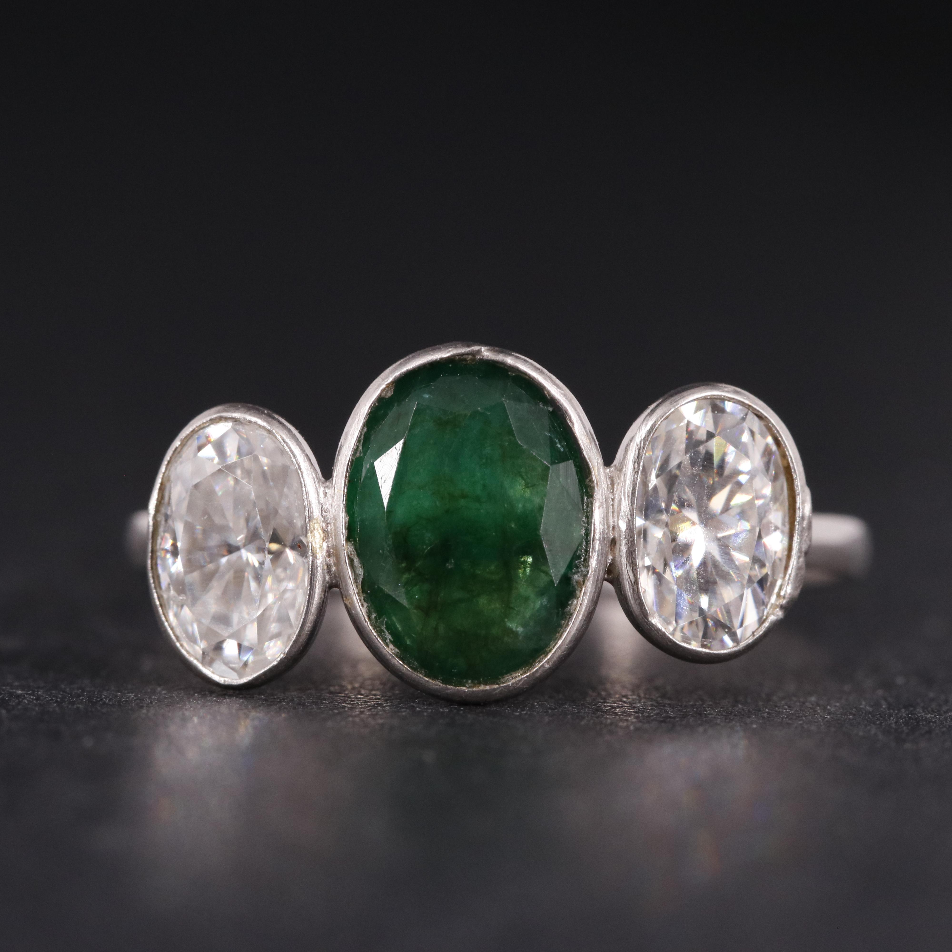 14K Emerald and Moissanite Ring