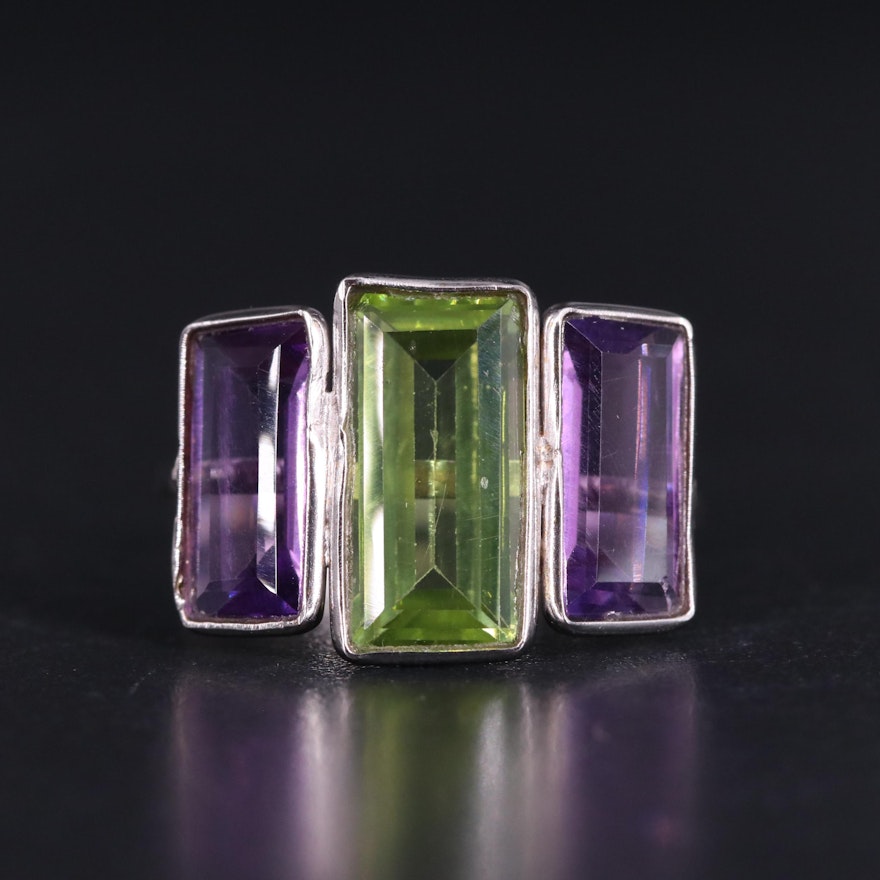 14K Peridot and Amethyst Ring