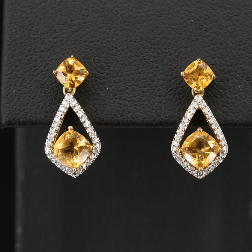 Sterling Citrine and Diamond Earrings