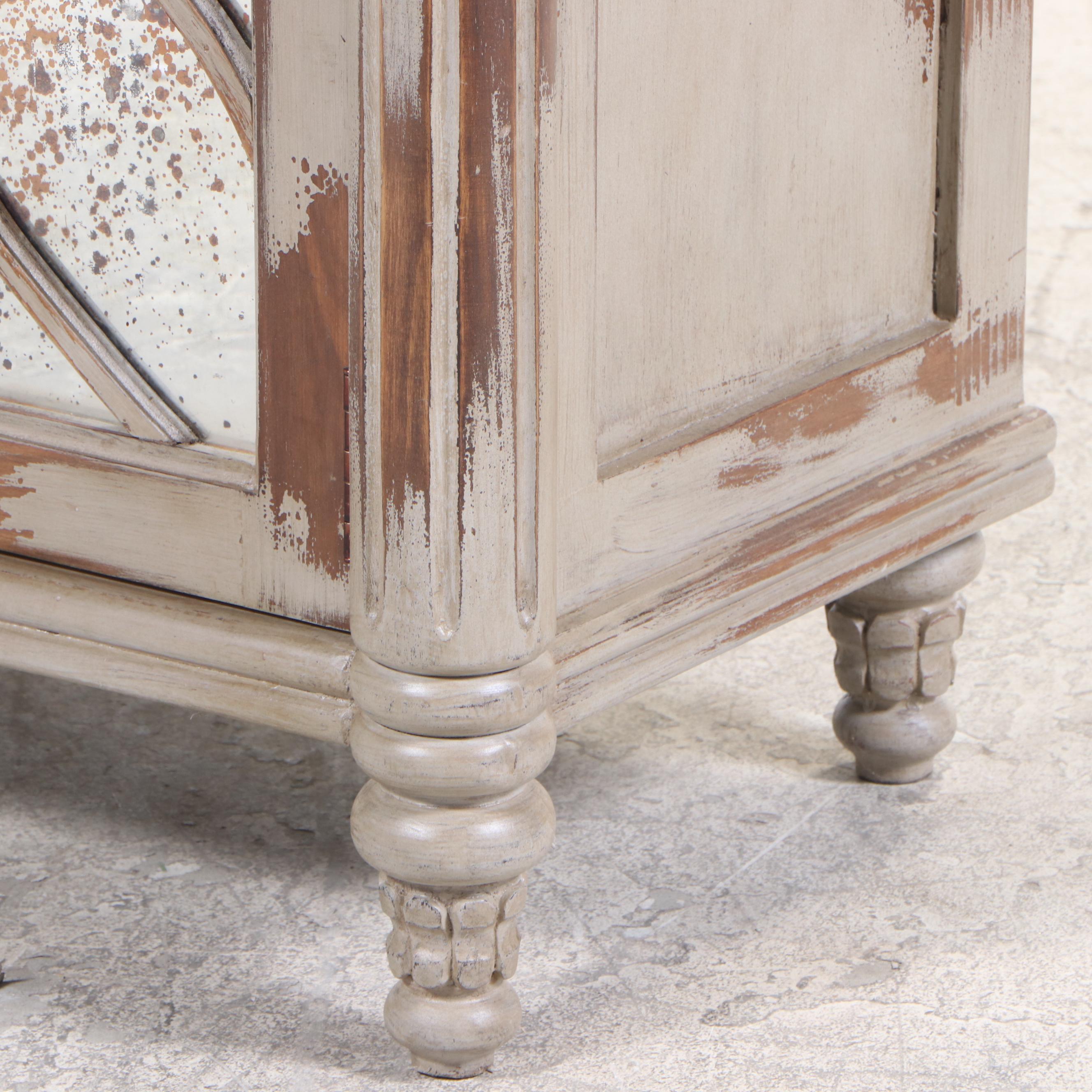 Distressed Painted Cabinet with Mirrored Doors