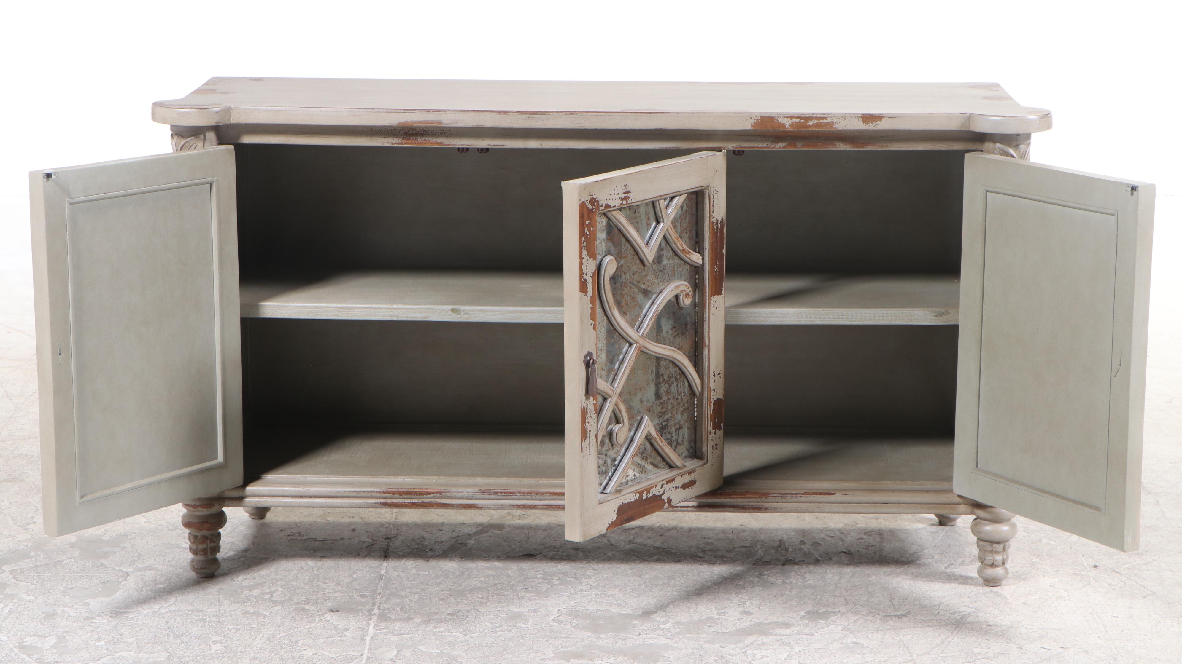 Distressed Painted Cabinet with Mirrored Doors