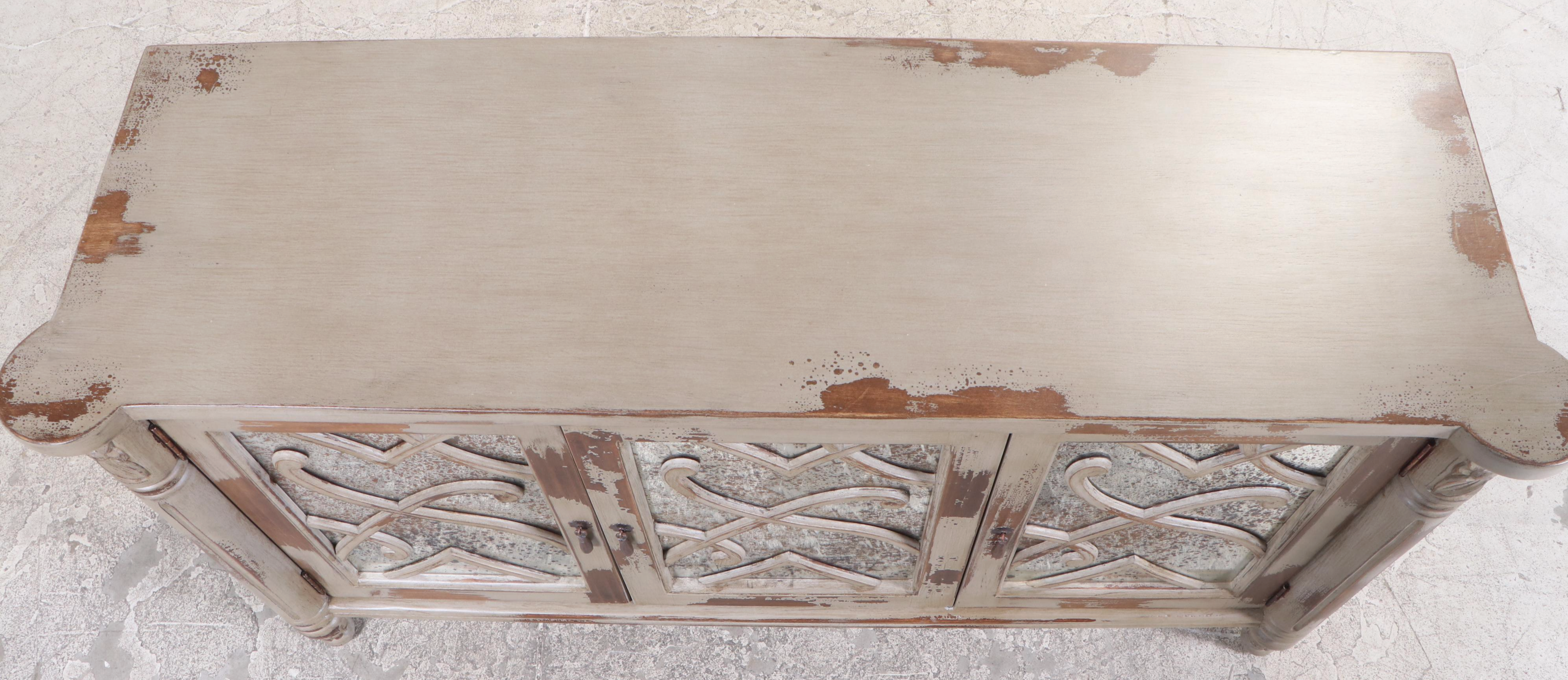 Distressed Painted Cabinet with Mirrored Doors