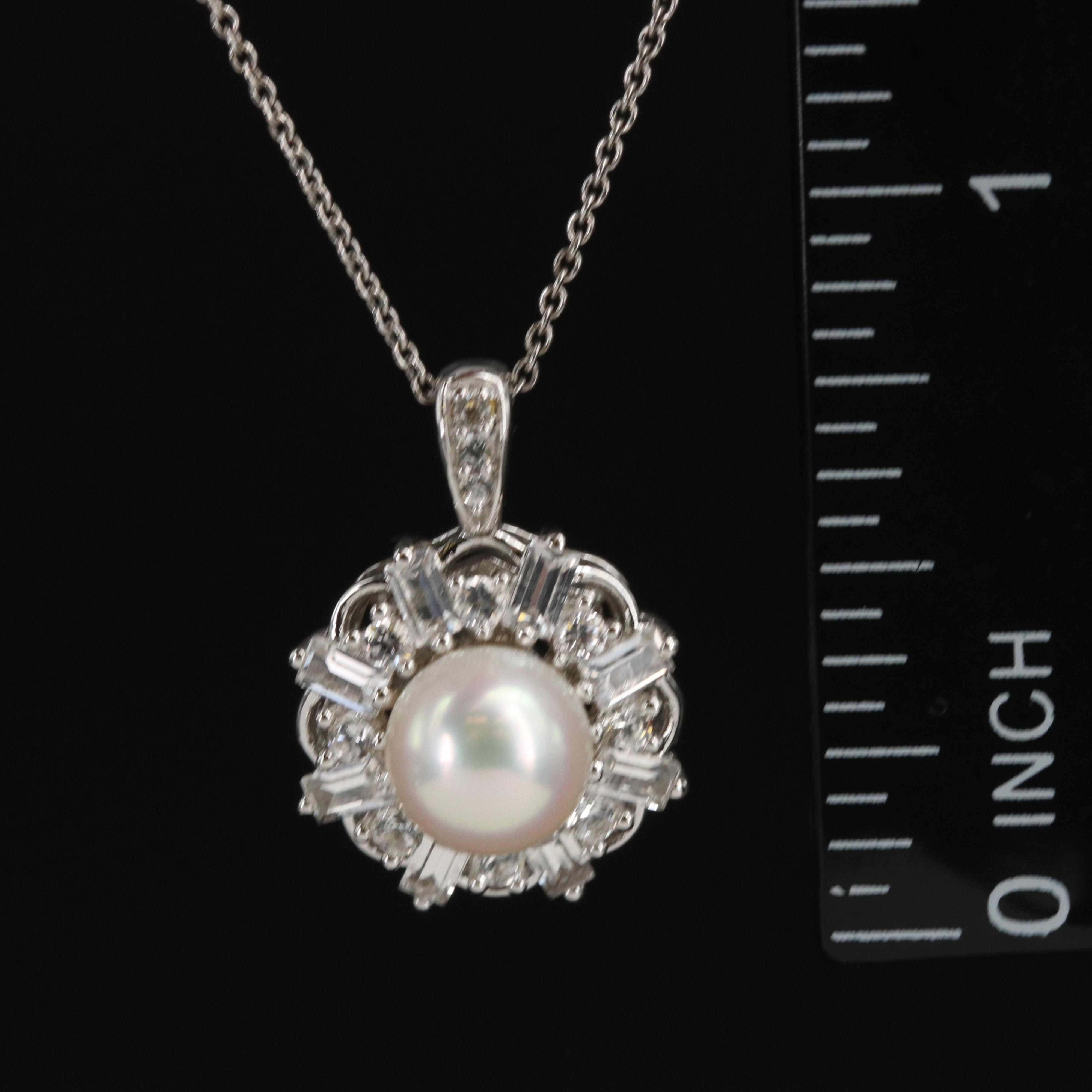 Sterling Pearl and White Sapphire Pendant Necklace