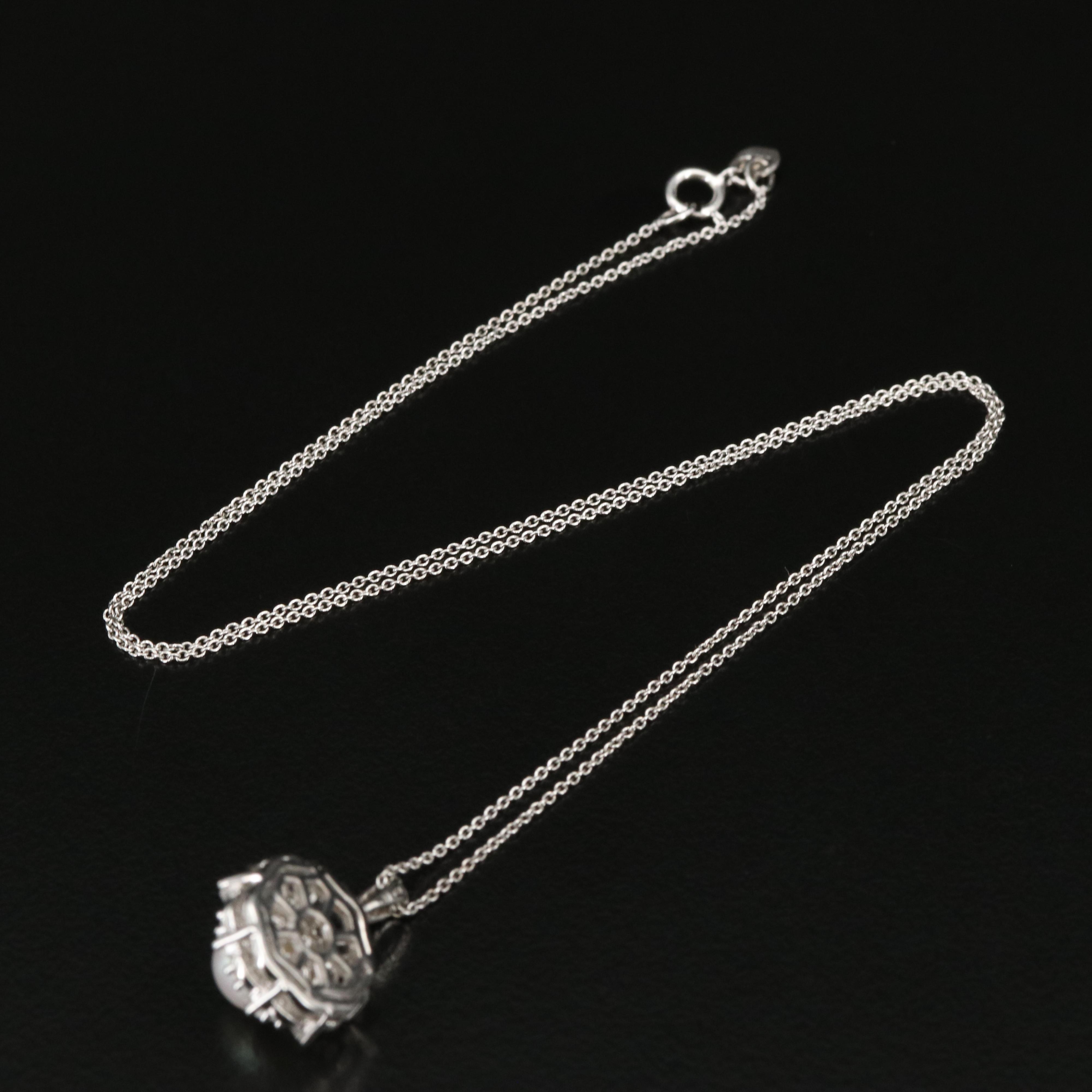 Sterling Pearl and White Sapphire Pendant Necklace