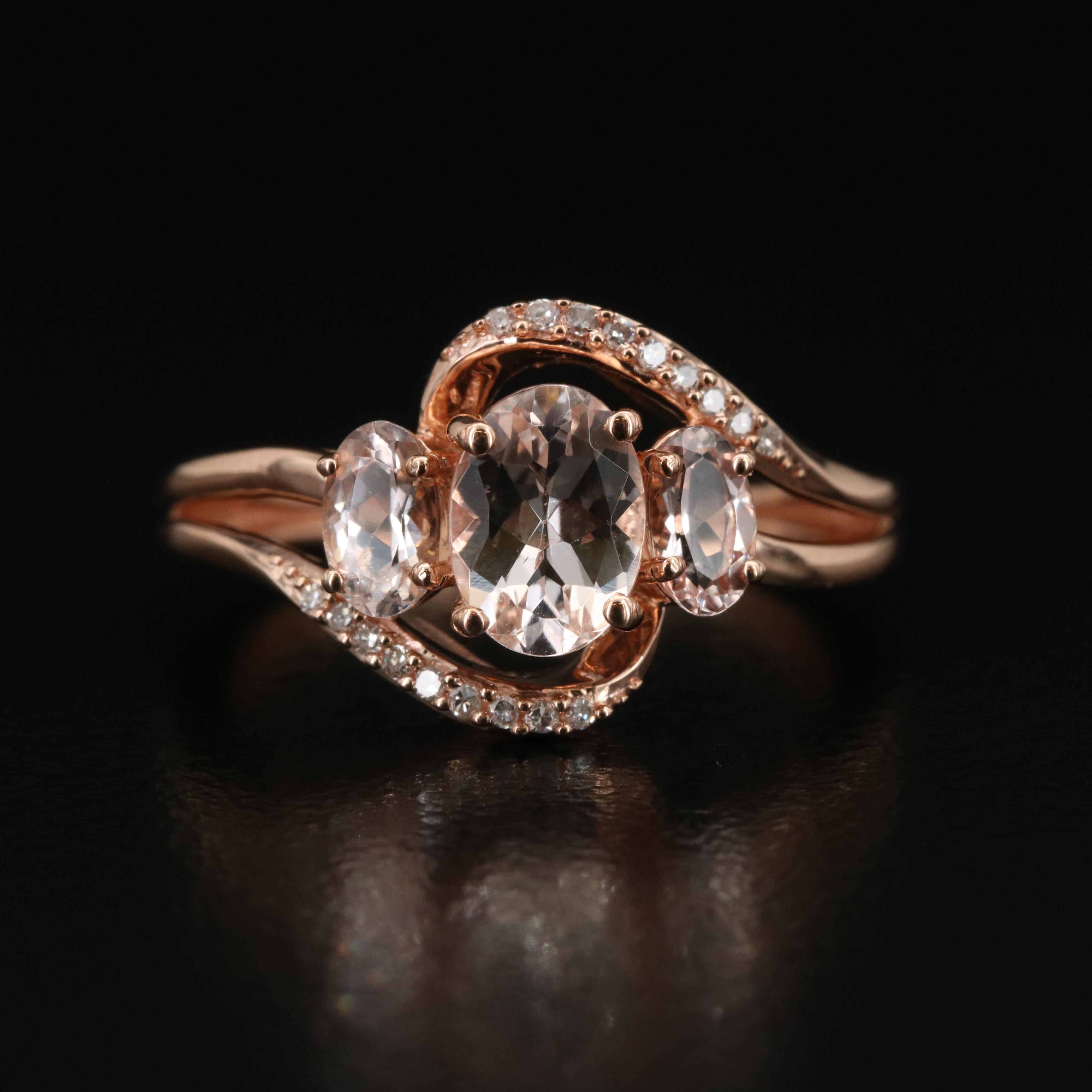 10K Rose Gold Morganite and Diamond Ring