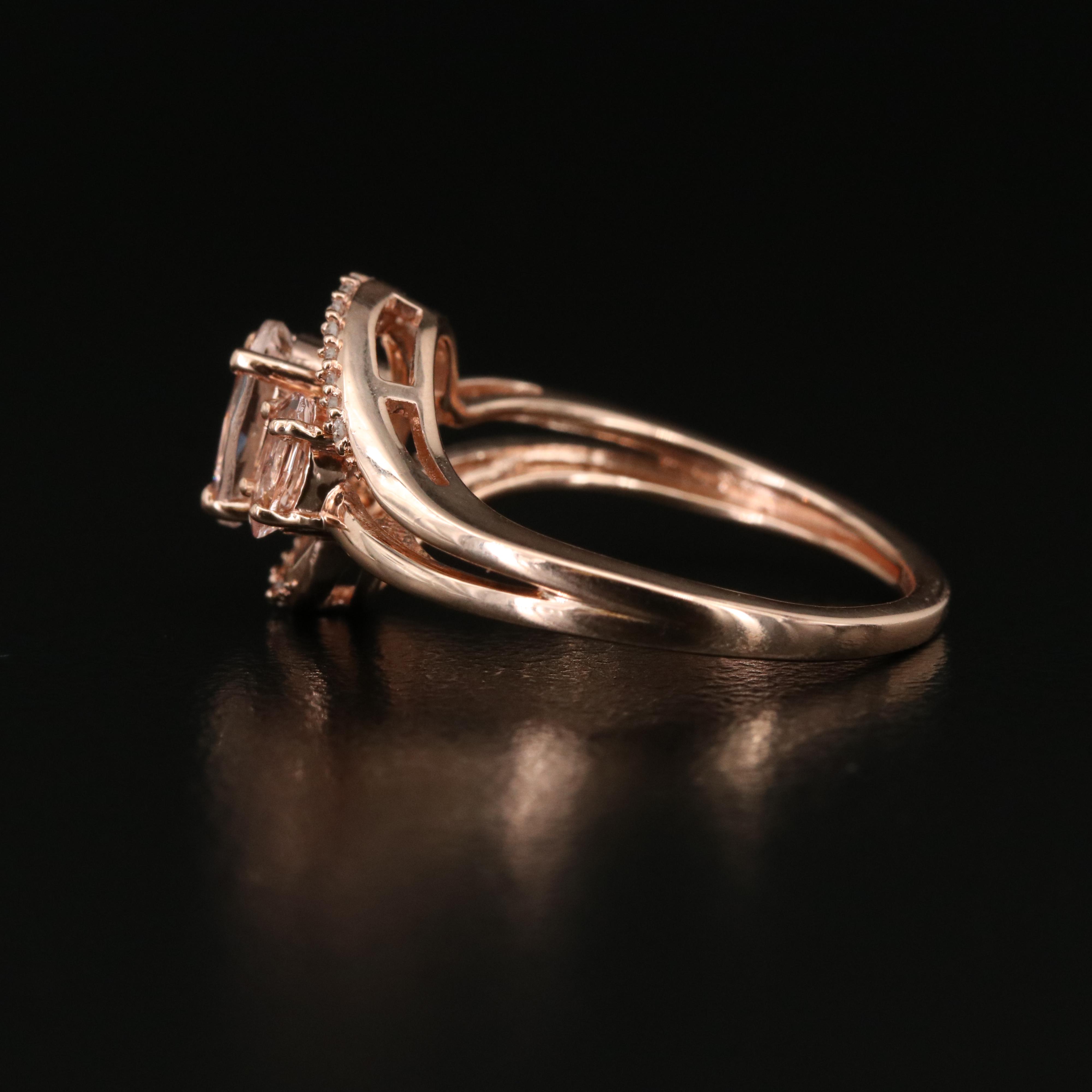 10K Rose Gold Morganite and Diamond Ring
