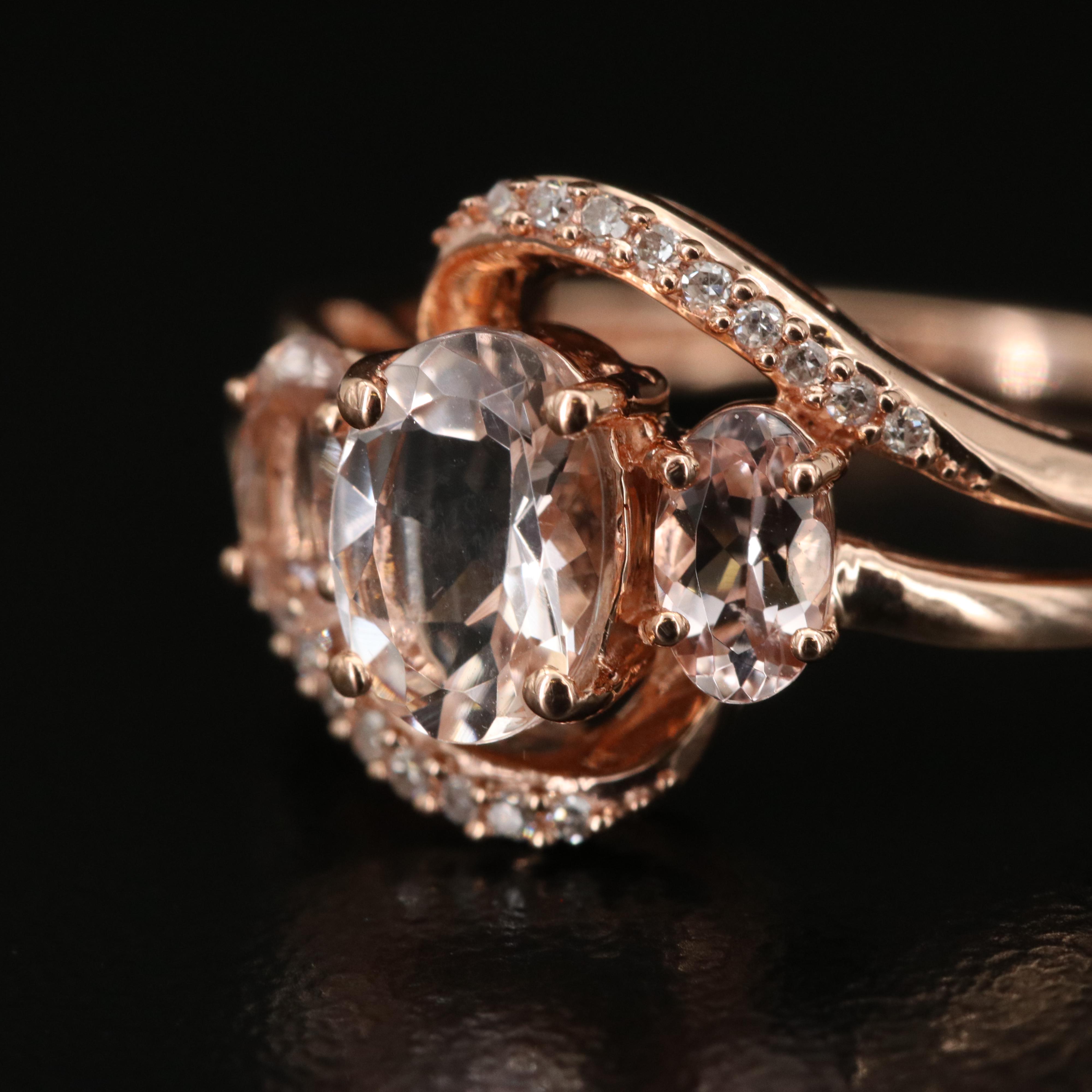 10K Rose Gold Morganite and Diamond Ring