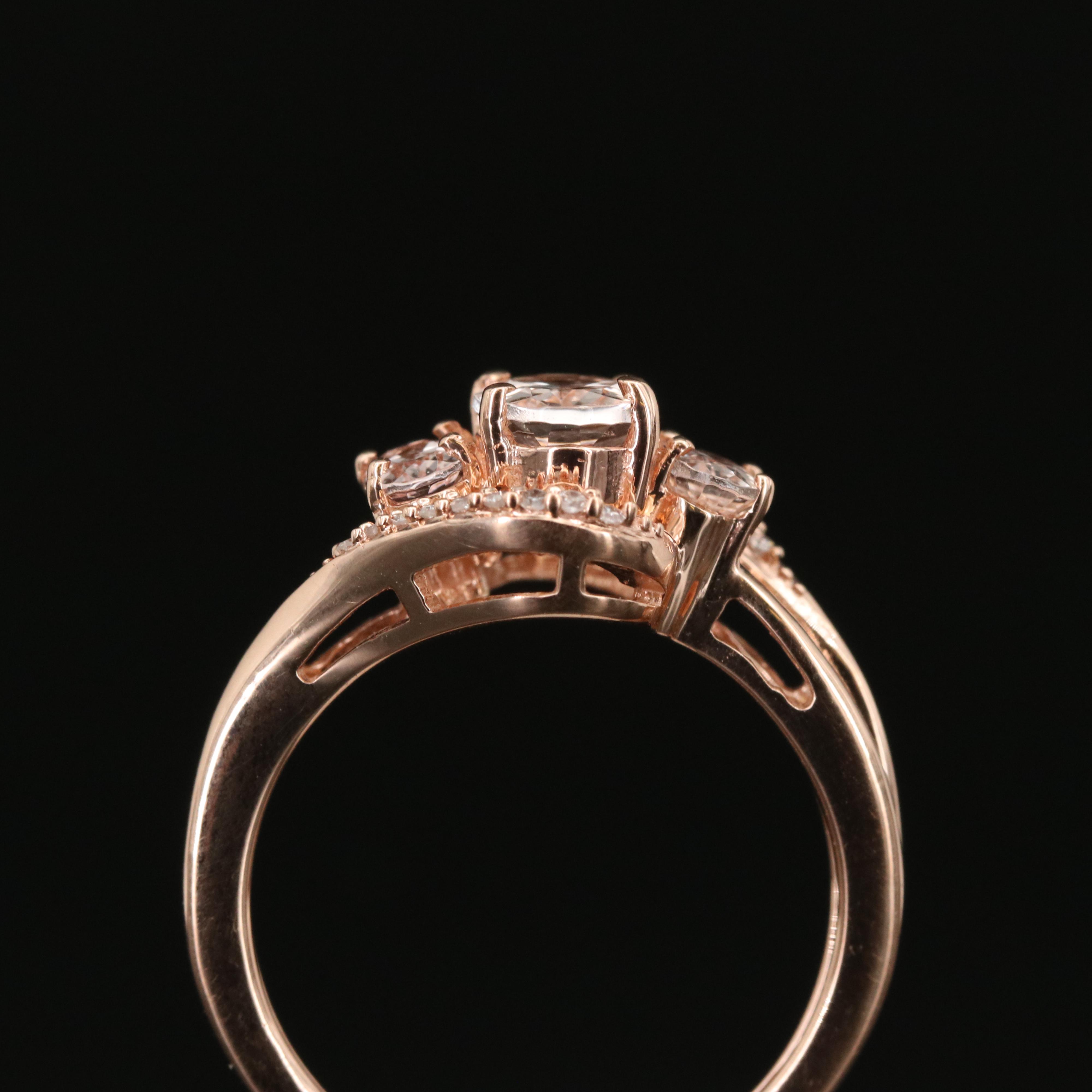 10K Rose Gold Morganite and Diamond Ring