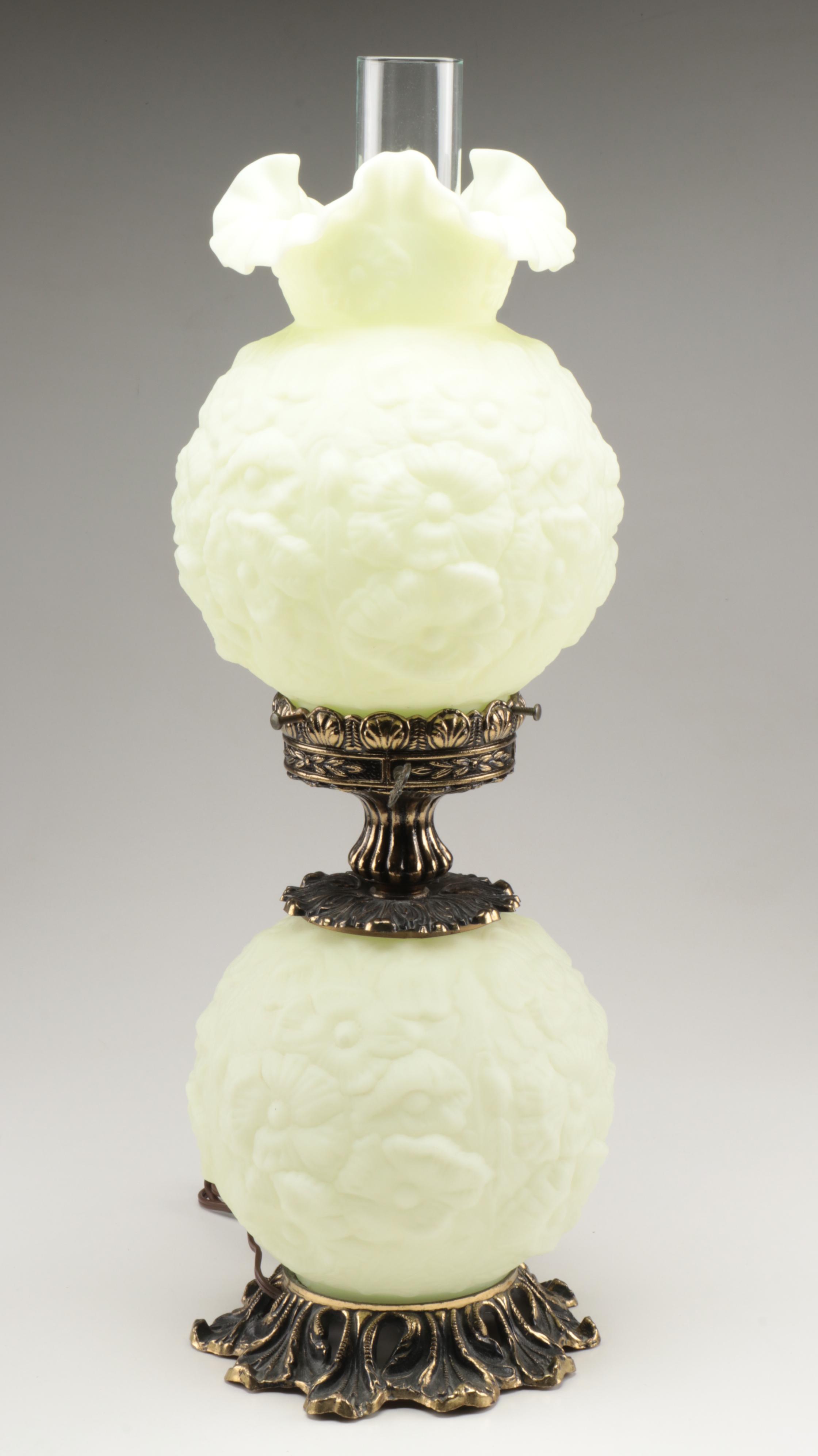Loevsky & Loevsky With Fenton "Poppy" Custard Glass Parlor Lamp, 1972–1981