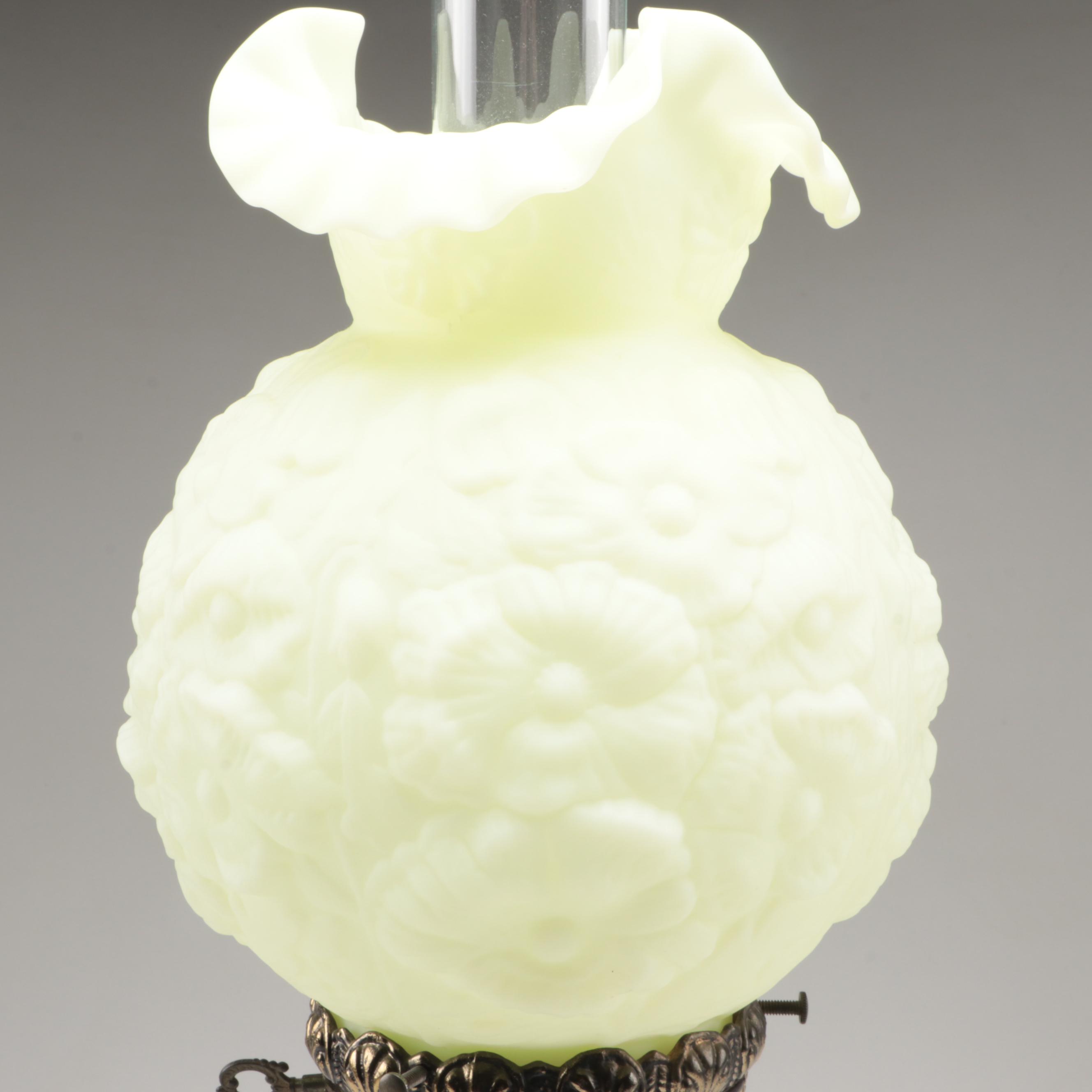 Loevsky & Loevsky With Fenton "Poppy" Custard Glass Parlor Lamp, 1972–1981