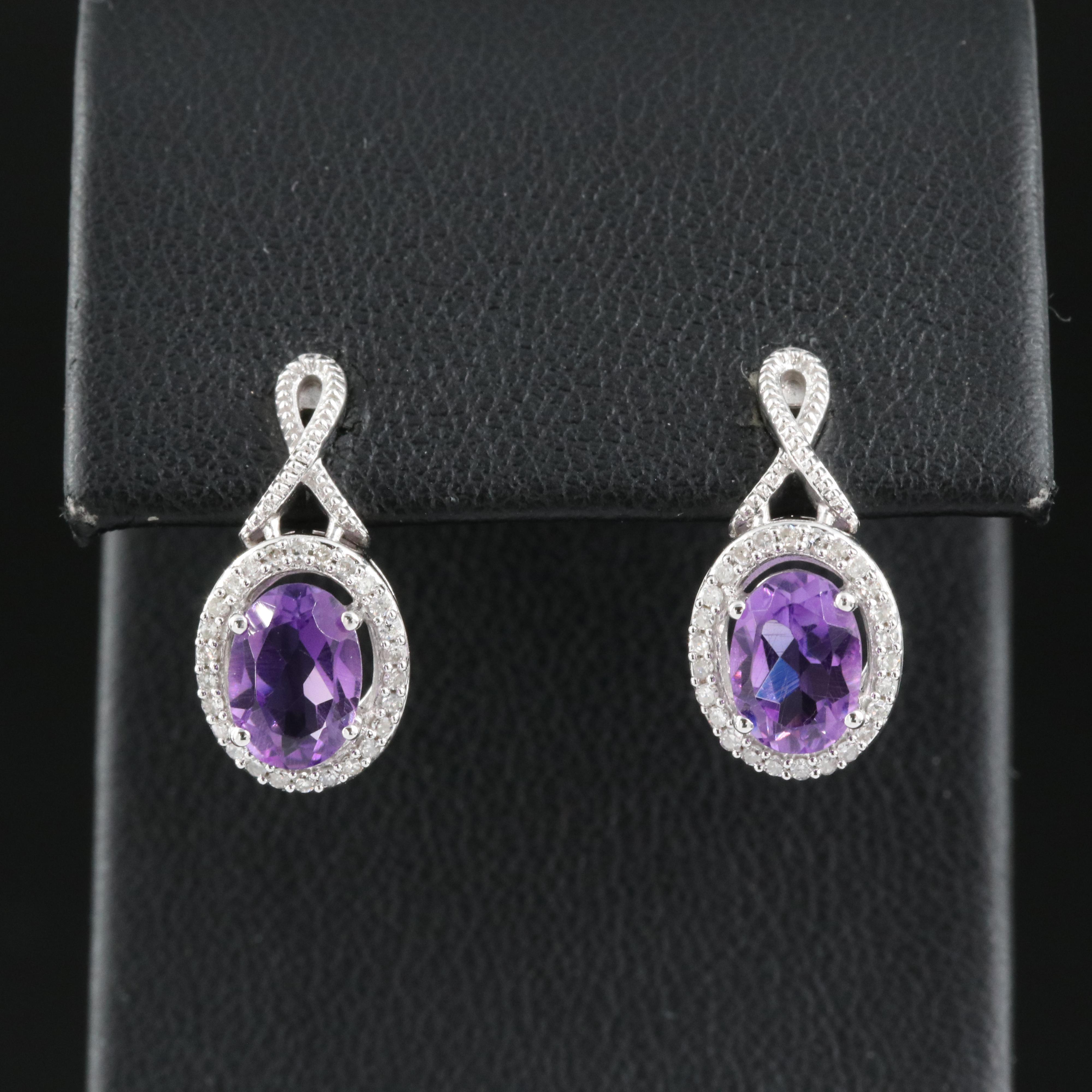 10K Amethyst and Diamond Earrings