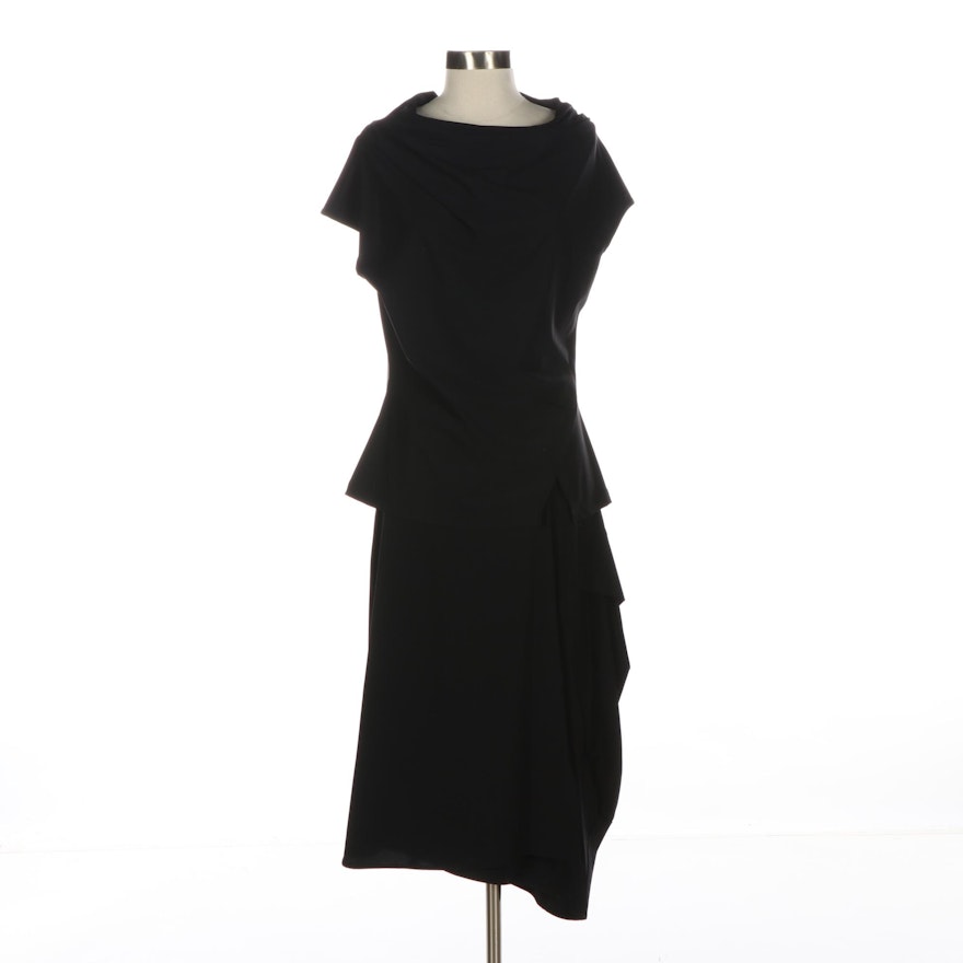 Porto Cowl Neck Top and Long Skirt in Black Stretch Technical Jersey