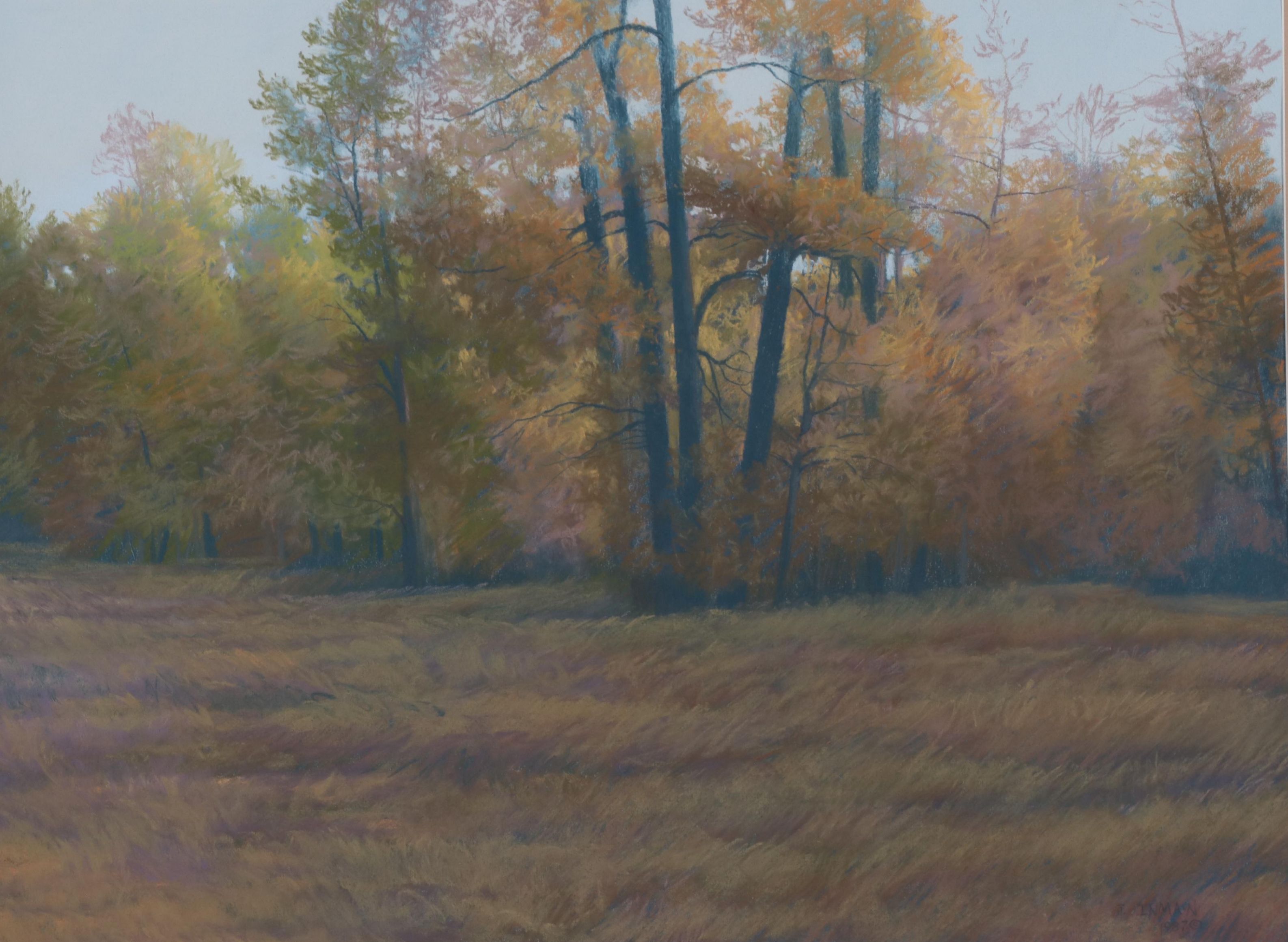 Jerry Inman Landscape Pastel Drawing of Forest, 1987