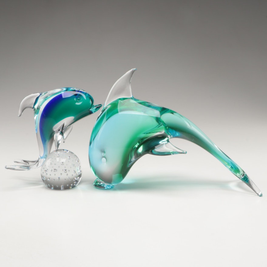 Art Glass Dolphin Figurines