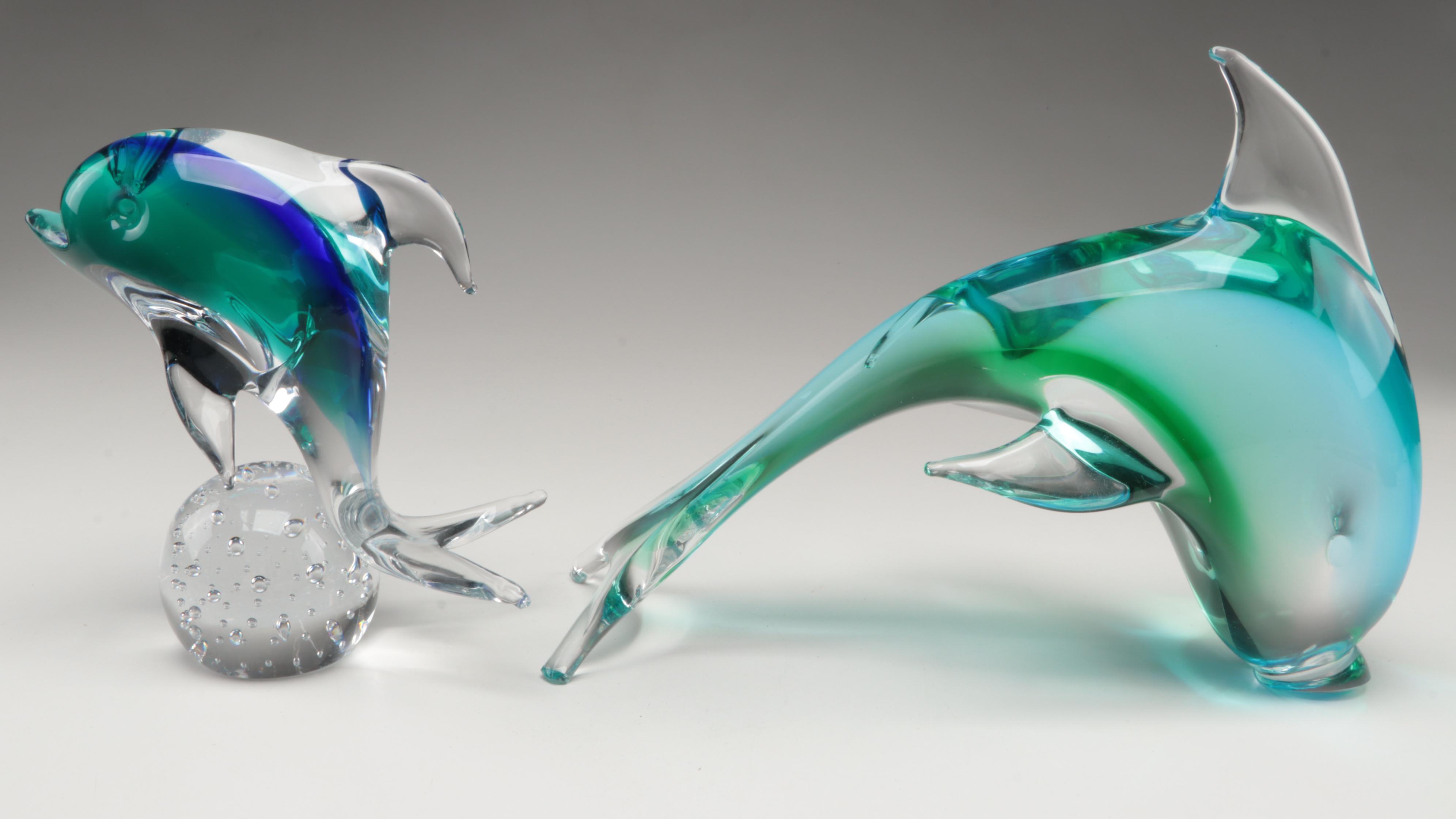 Art Glass Dolphin Figurines