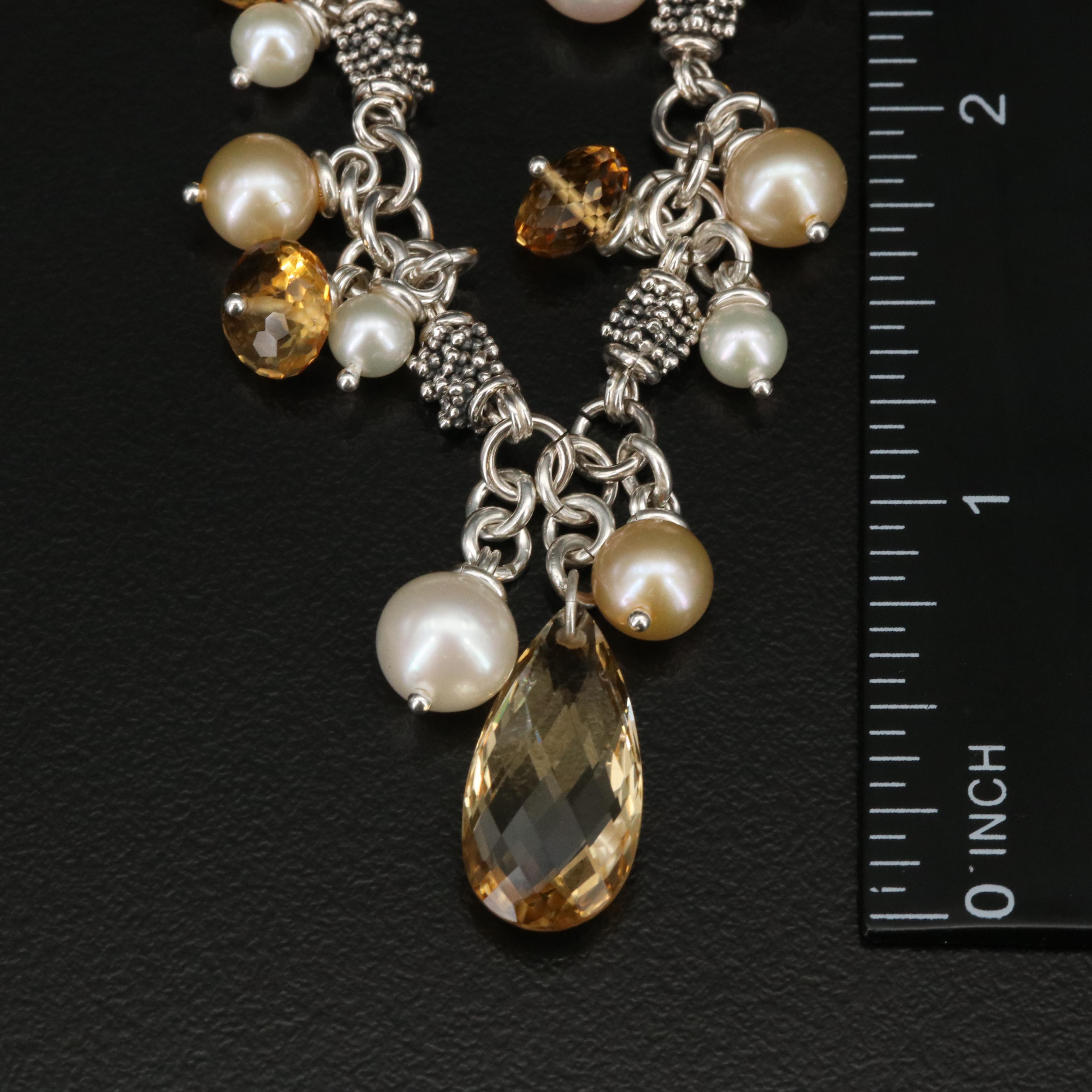 Michael Dawkins Sterling Citrine and Pearl Fringe Necklace