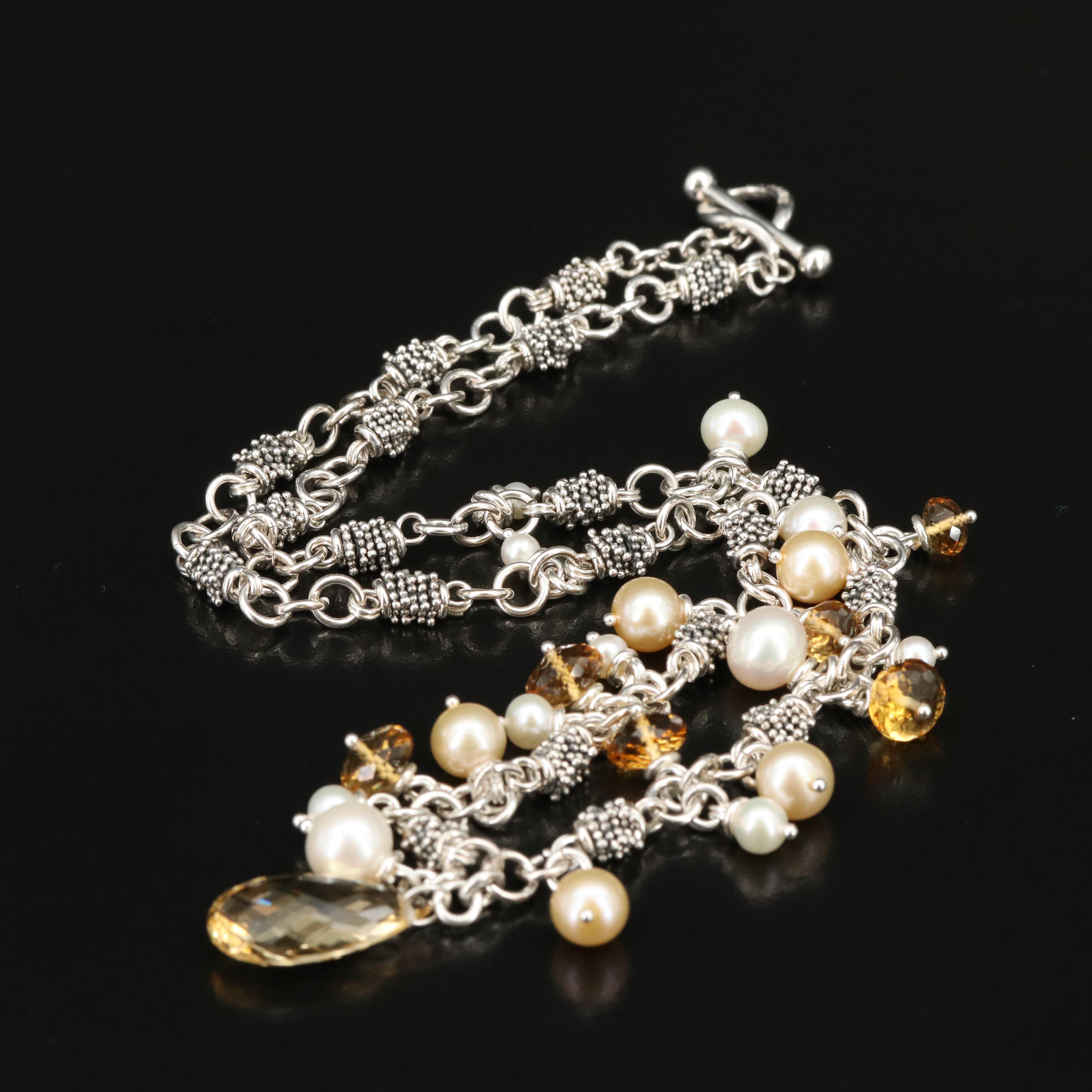 Michael Dawkins Sterling Citrine and Pearl Fringe Necklace