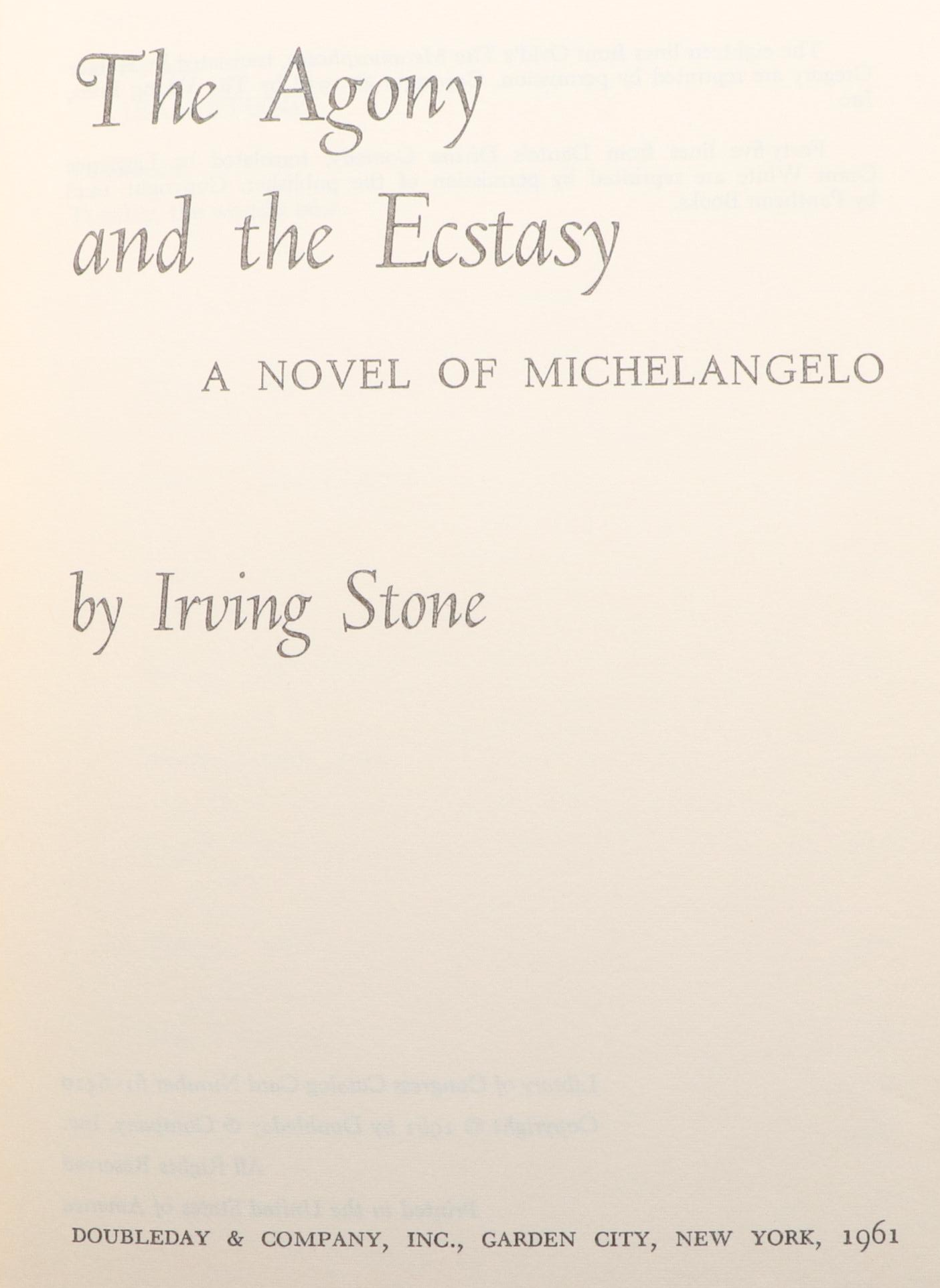 Signed "The Agony and the Ecstasy" and More by Irving Stone